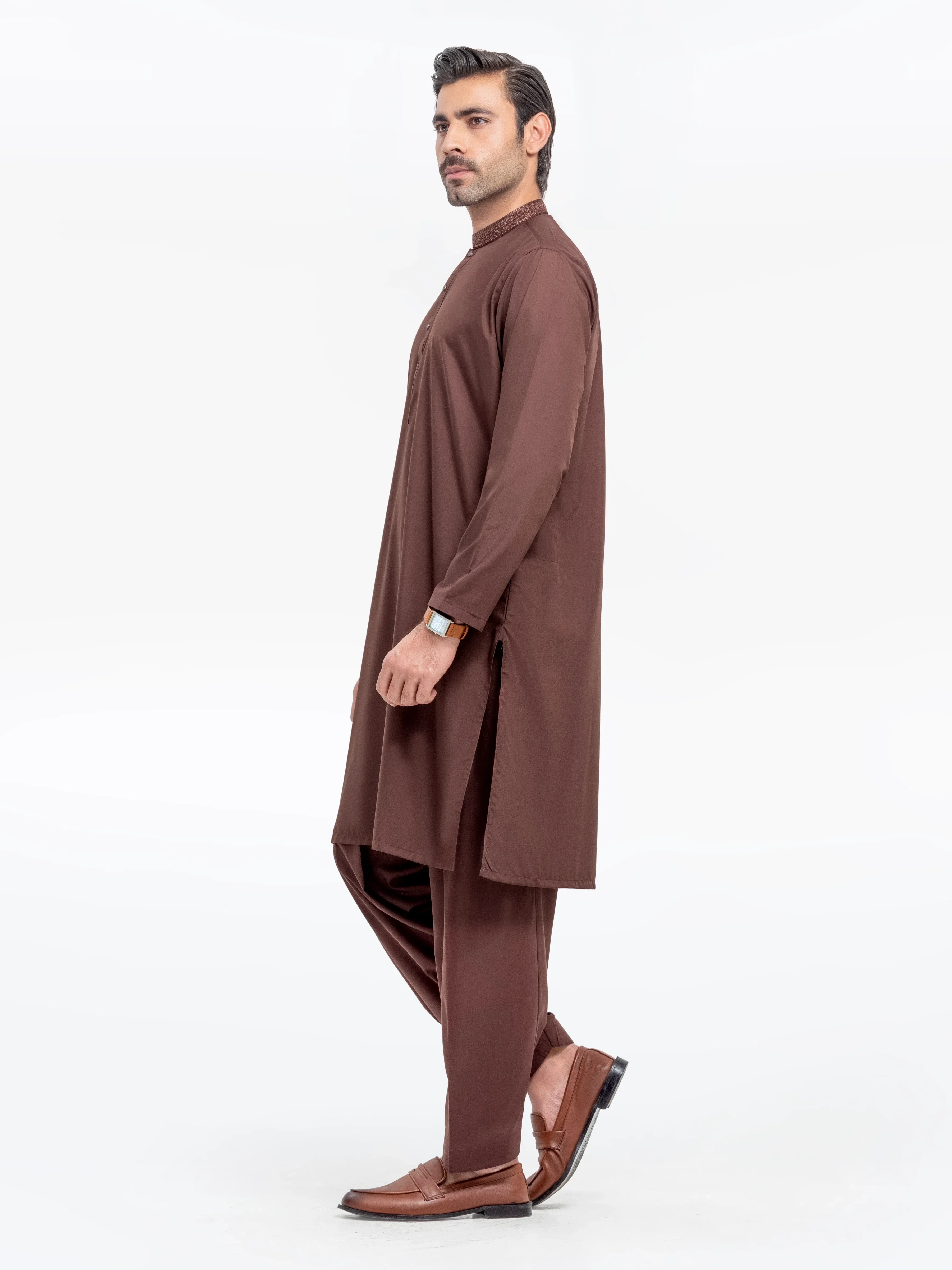 Men's Chocolate Brown Shalwar Kameez - EMTKS5-41158 - Image 4