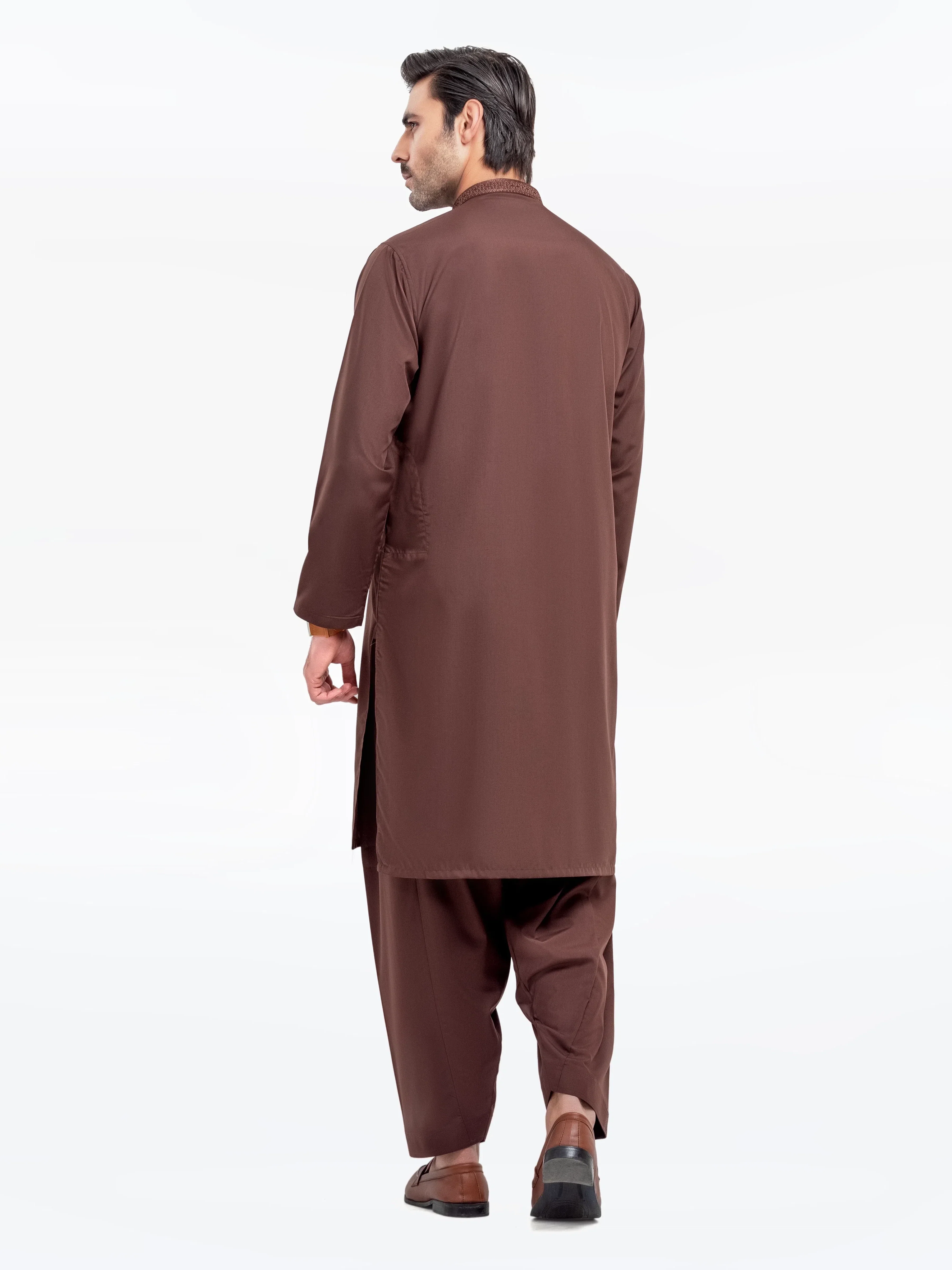 Men's Chocolate Brown Shalwar Kameez - EMTKS5-41158 - Image 5