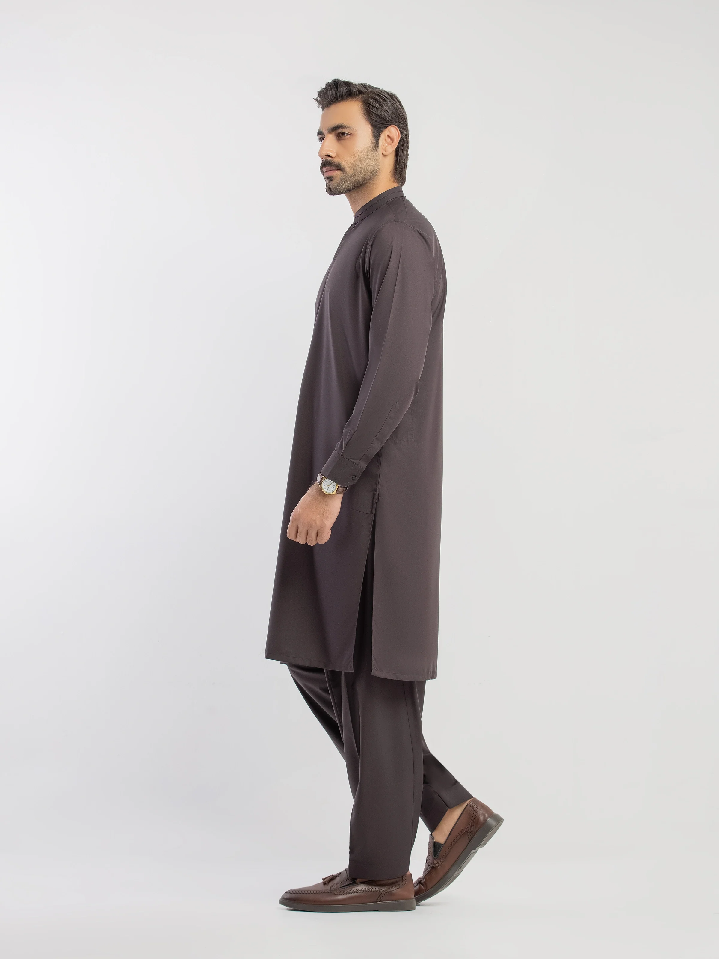 Men's Chocolate Brown Shalwar Kameez - EMTKS5-41189 - Image 4