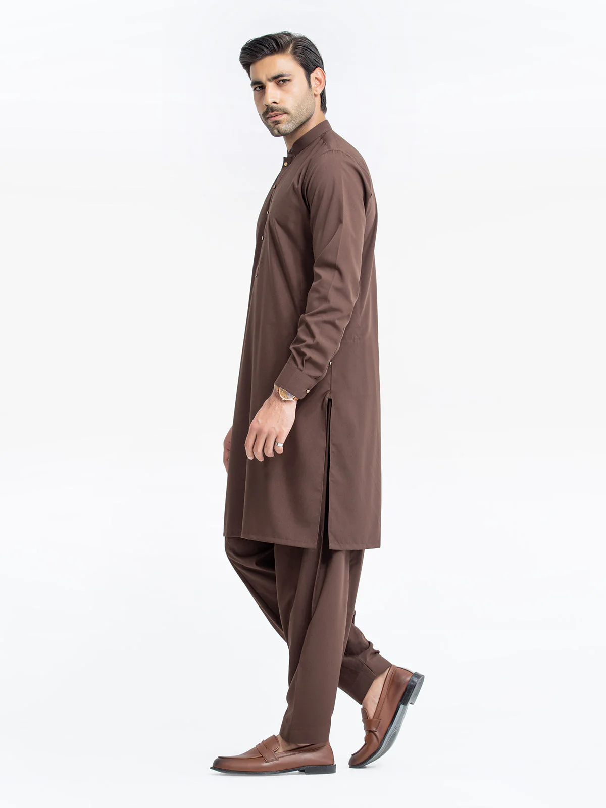 Men's Chocolate Brown Shalwar Kameez - EMTKST24-99449 - Image 4