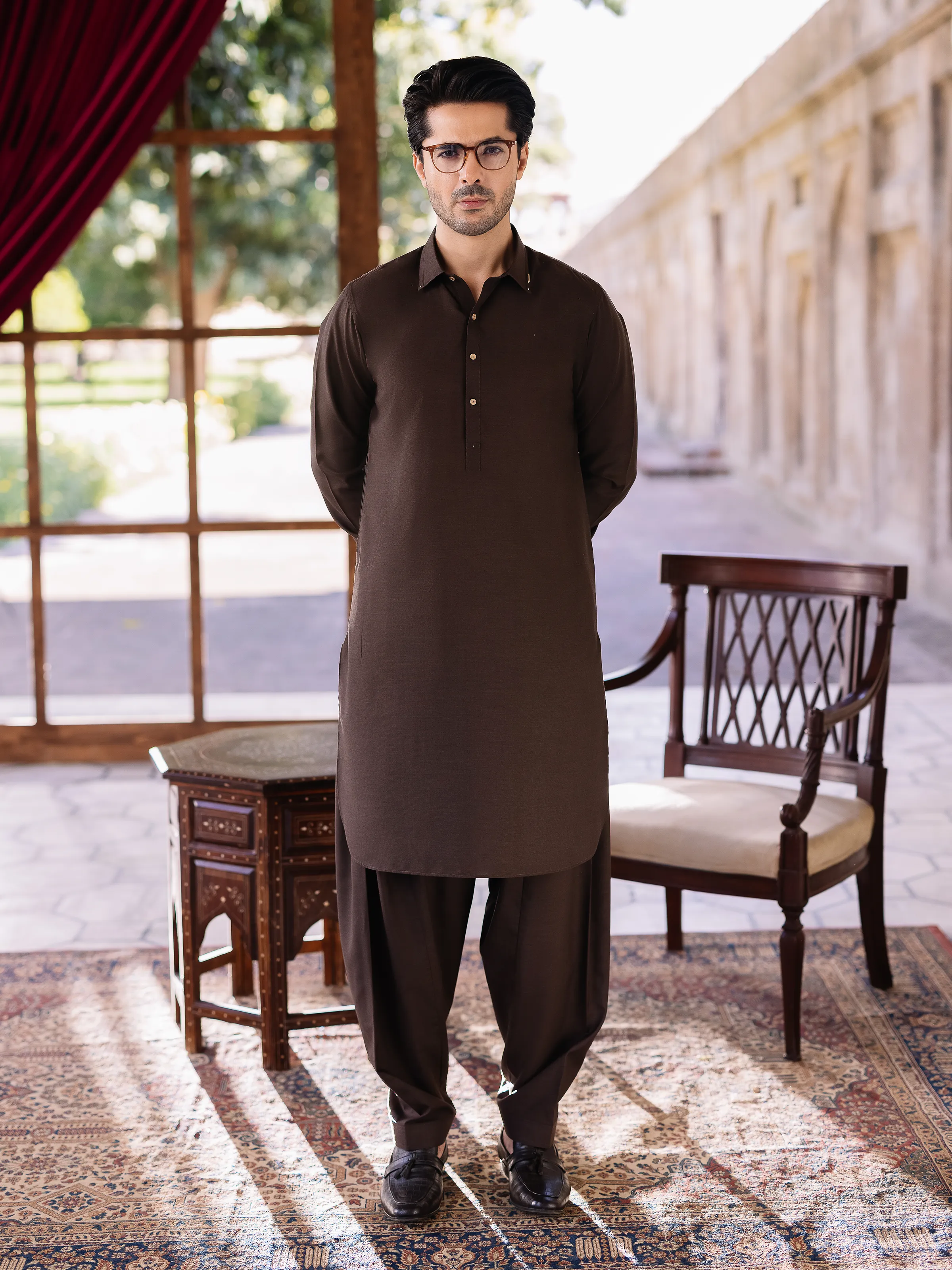 Men's Chocolate Brown Shalwar Kameez - EMTKST5-99519 - Image 2
