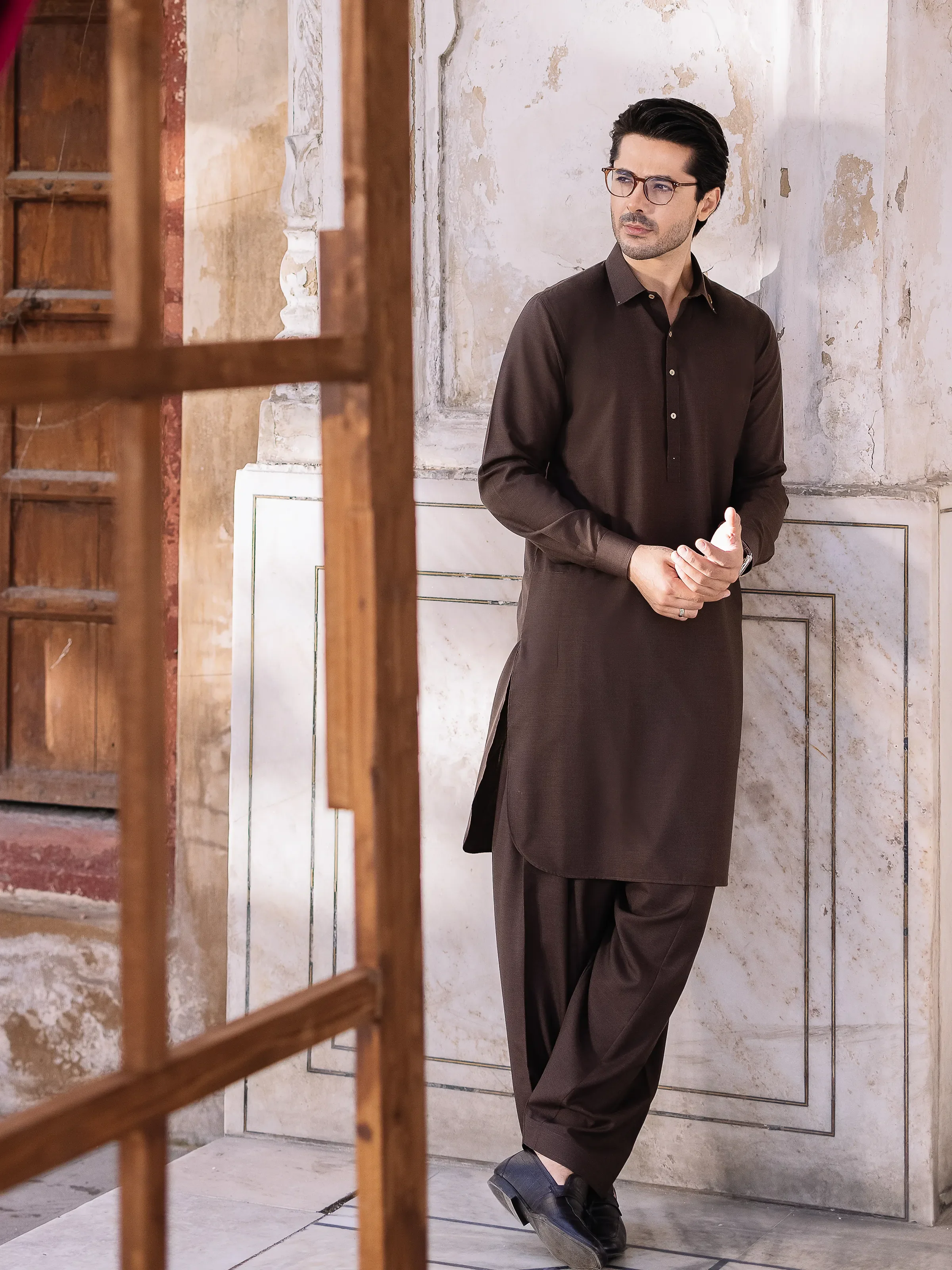 Men's Chocolate Brown Shalwar Kameez - EMTKST5-99519 - Image 3