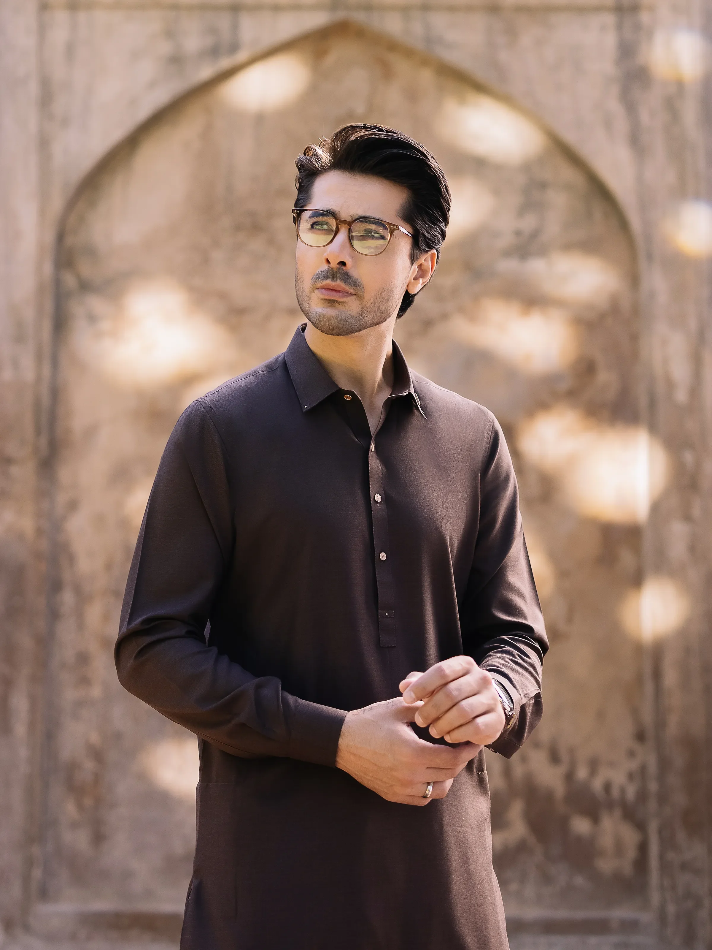 Men's Chocolate Brown Shalwar Kameez - EMTKST5-99519 - Image 4