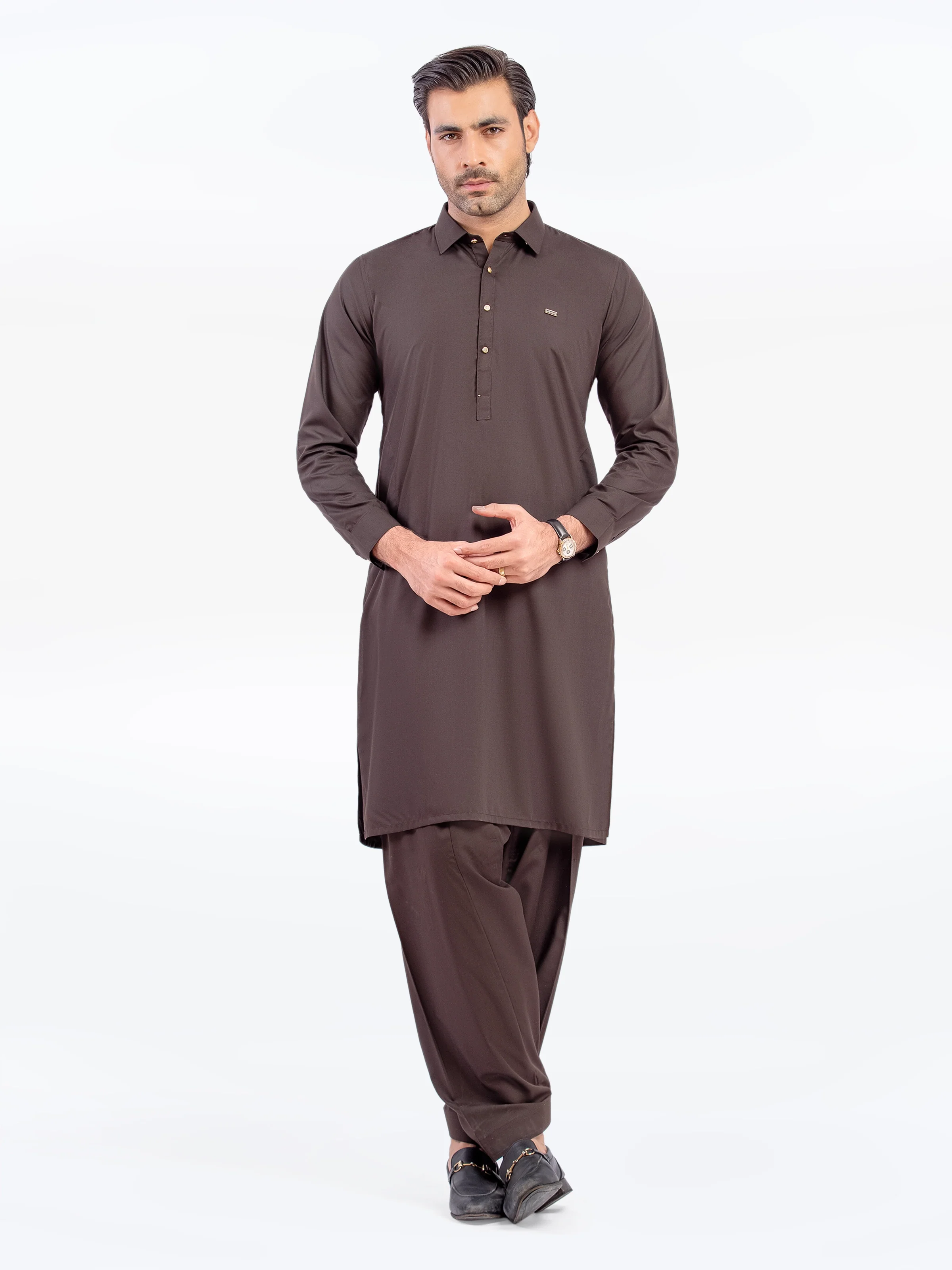 Men's Chocolate Brown Shalwar Kameez - EMTKST5-99548 - Image 2