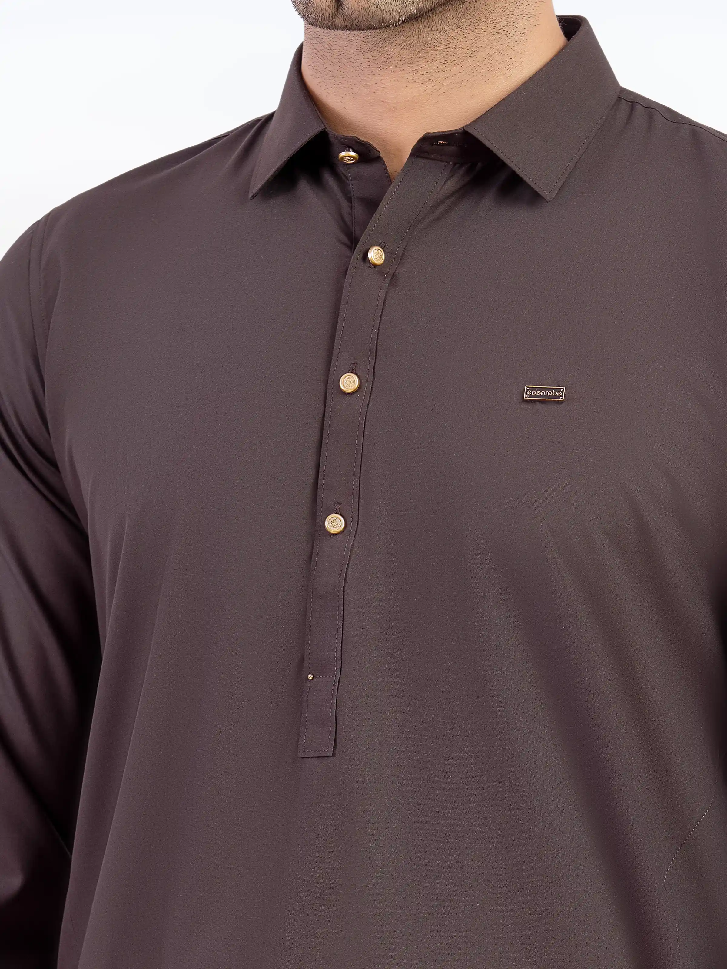 Men's Chocolate Brown Shalwar Kameez - EMTKST5-99548 - Image 3