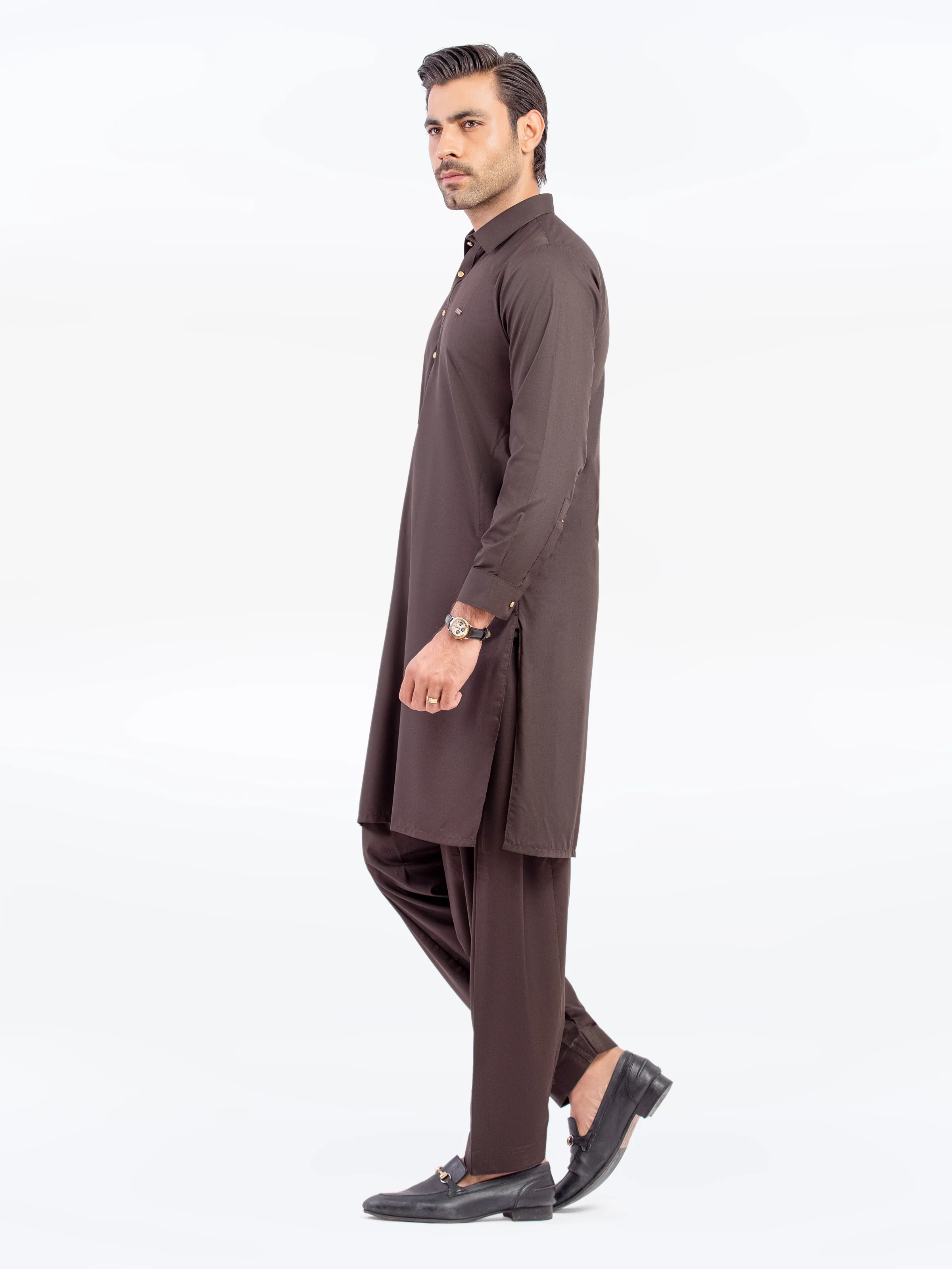 Men's Chocolate Brown Shalwar Kameez - EMTKST5-99548 - Image 4
