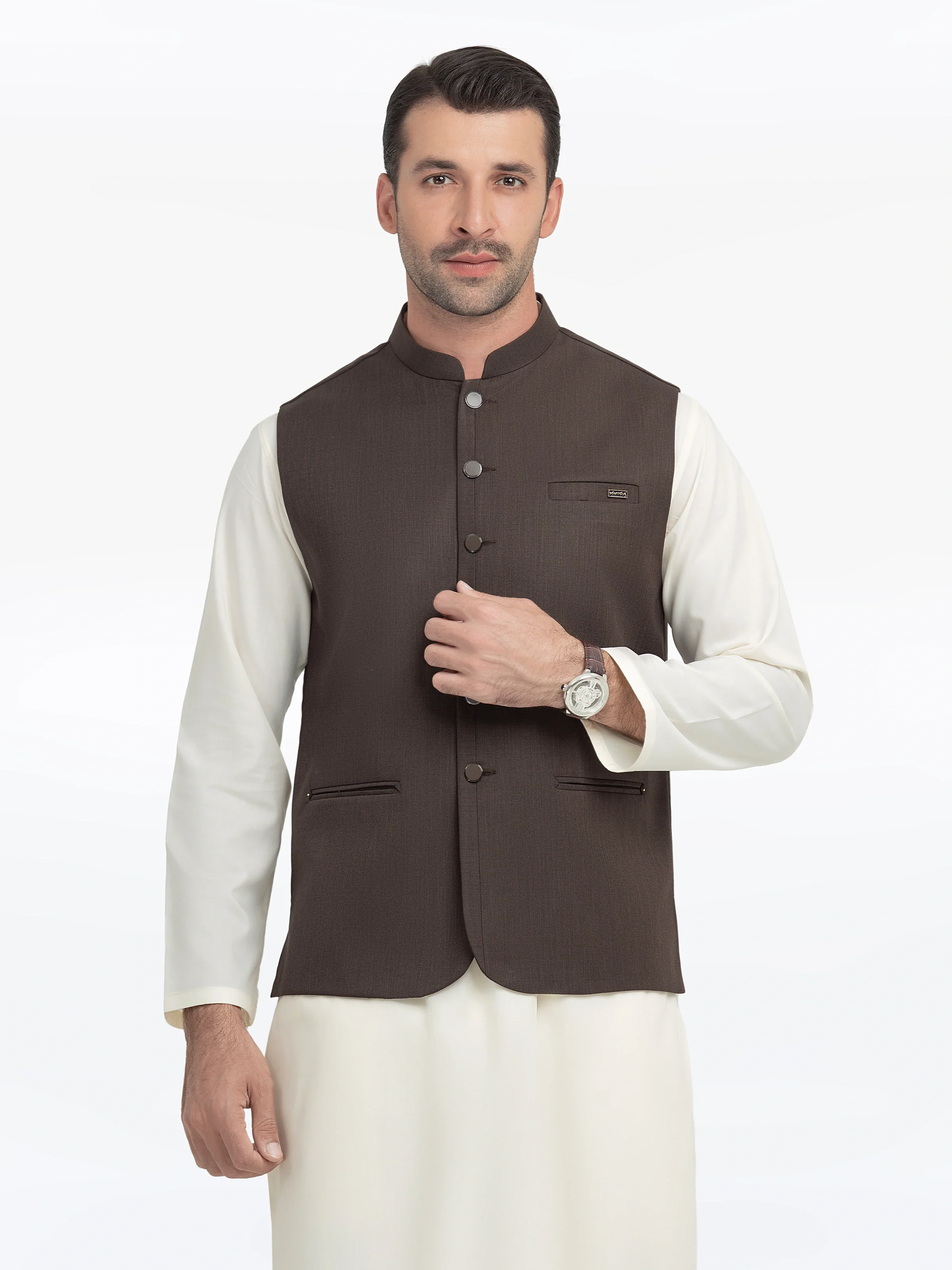 Men's Chocolate Brown Waist Coat - EMTWC5-35939 - Image 2