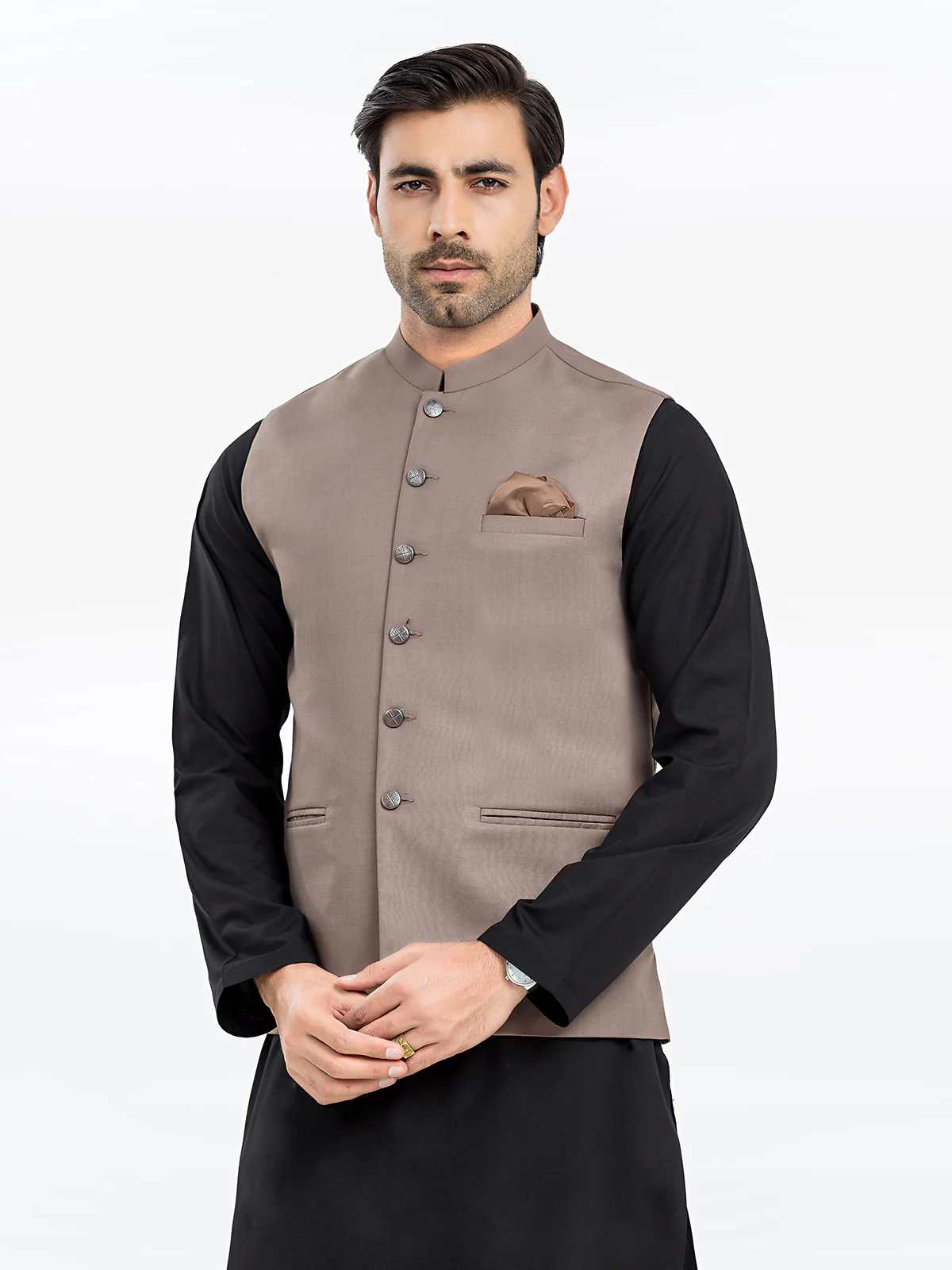 Men's Coffee Brown Waist Coat - EMTWCP24-35928 - Image 2