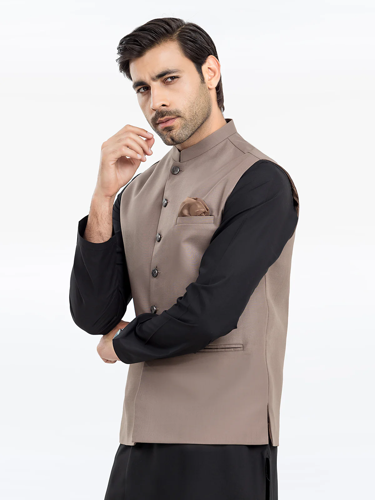 Men's Coffee Brown Waist Coat - EMTWCP24-35928 - Image 3