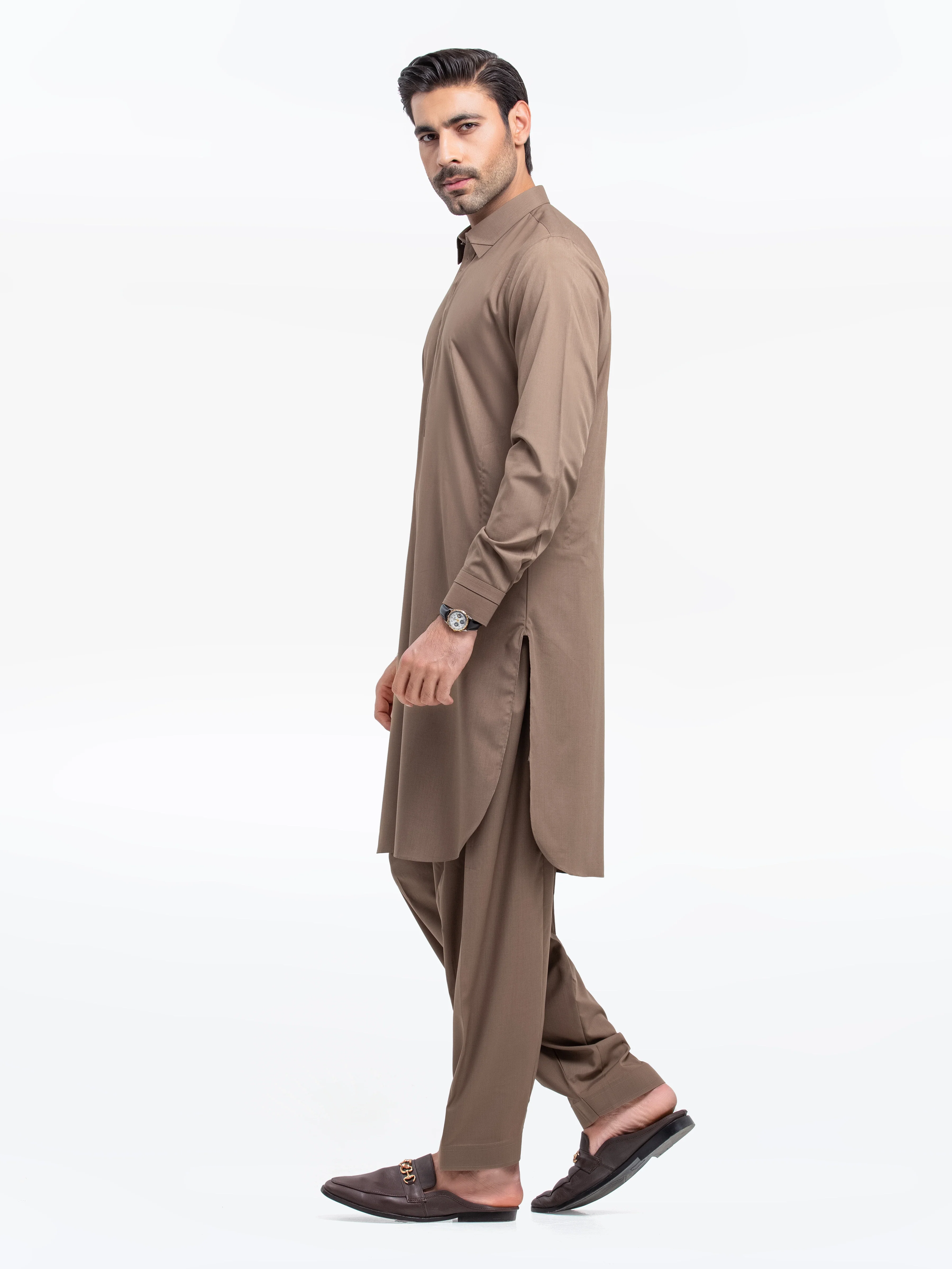 Men's Coffee Shalwar Kameez - EMTKST5-99514 - Image 5