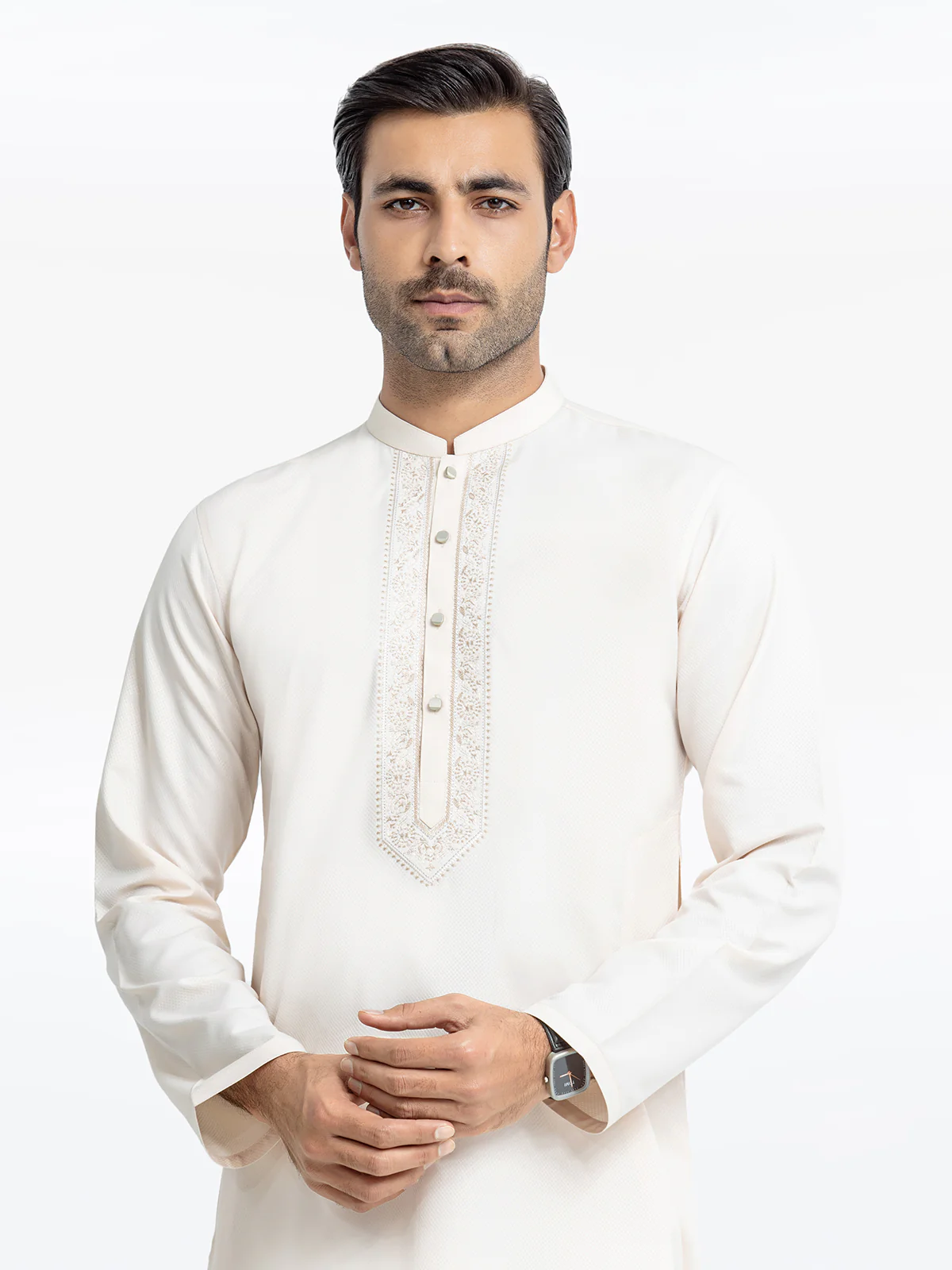 Men's Cream Kurta - EMTK24-99439 - Image 2