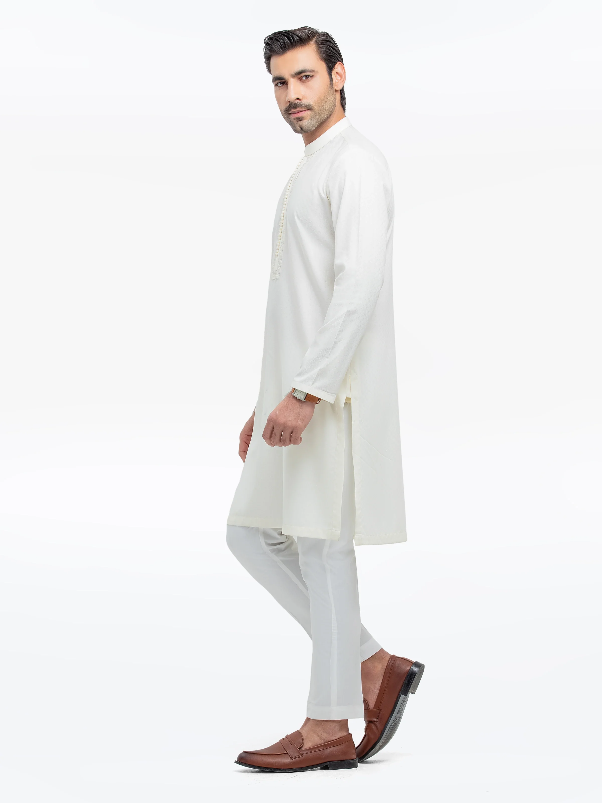 Men's Cream Kurta - EMTK5-99528 - Image 2