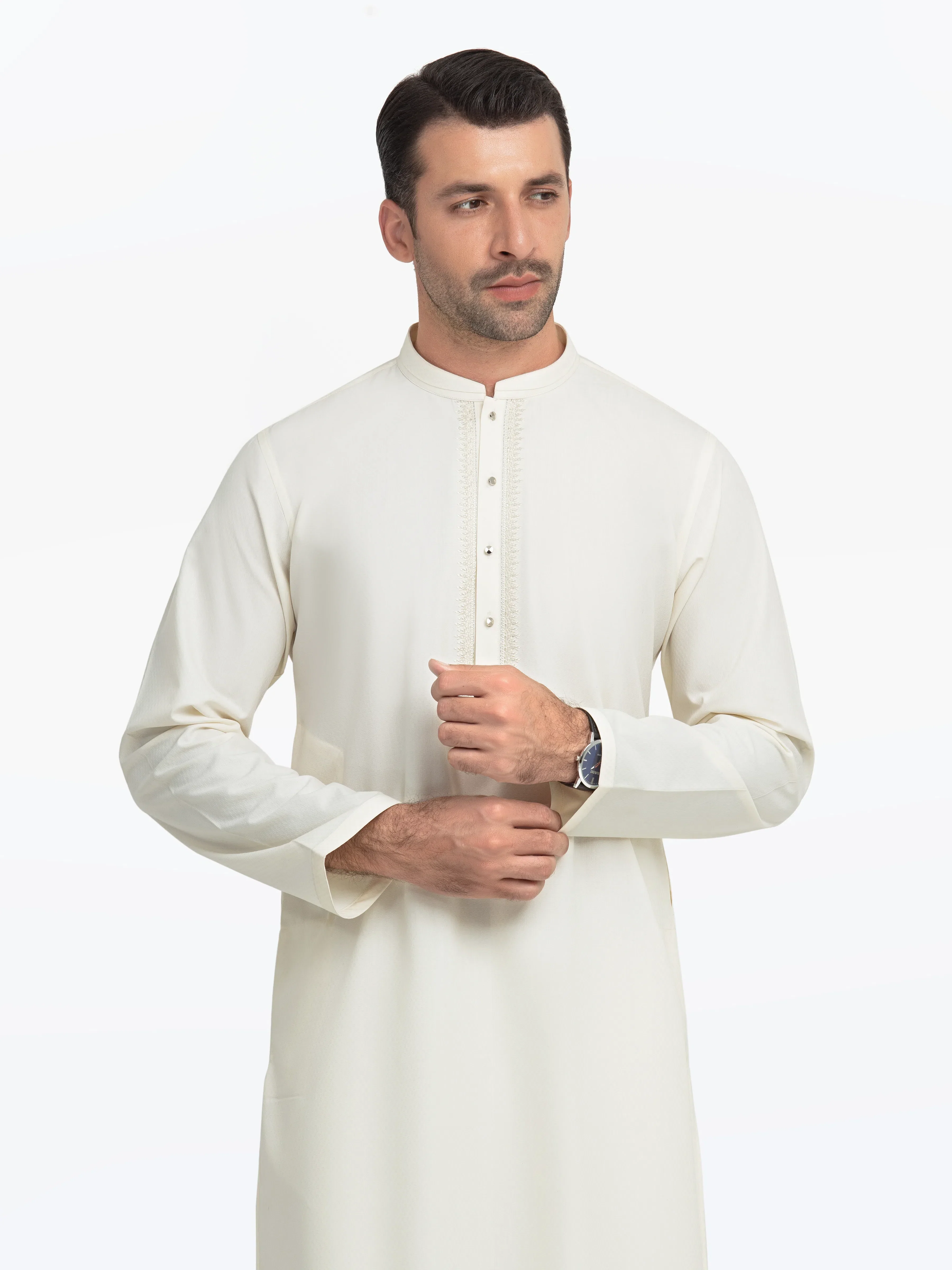 Men's Cream Kurta - EMTK5-99544 - Image 2