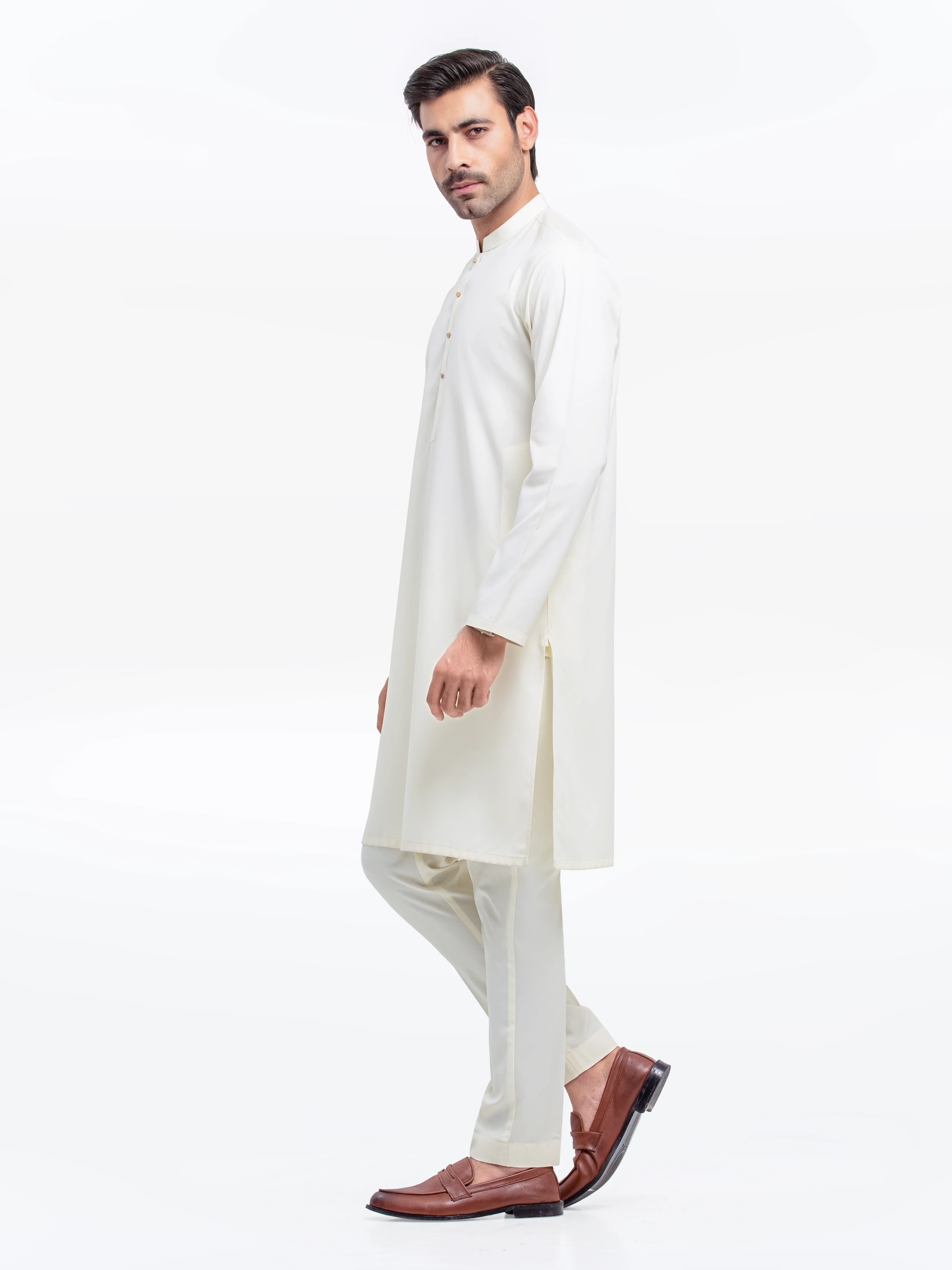 Men's Cream Kurta Pajama - EMTKPT25-051 - Image 4