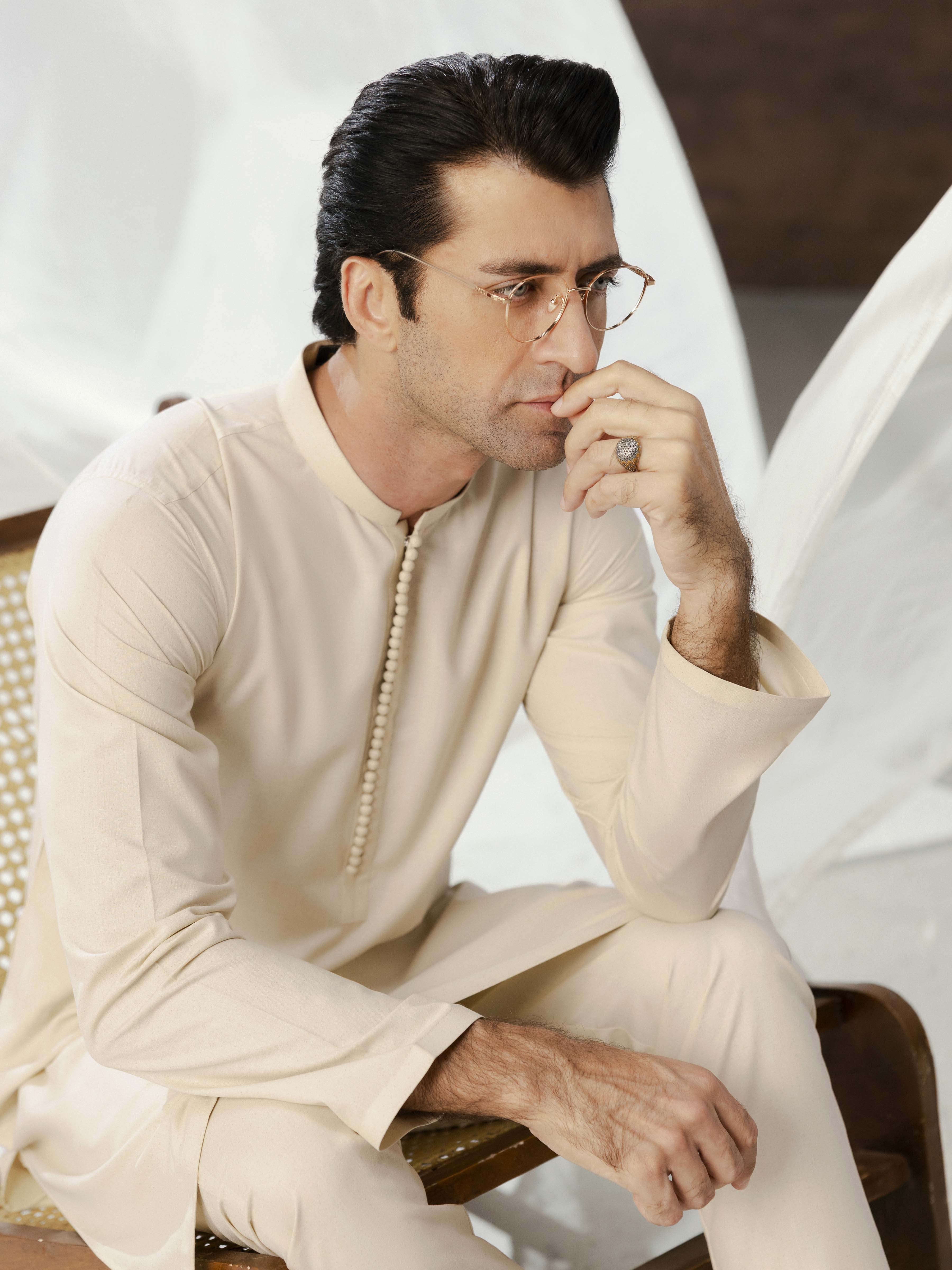 Men's Cream Kurta Pajama - EMTKPT5-074 - Image 4