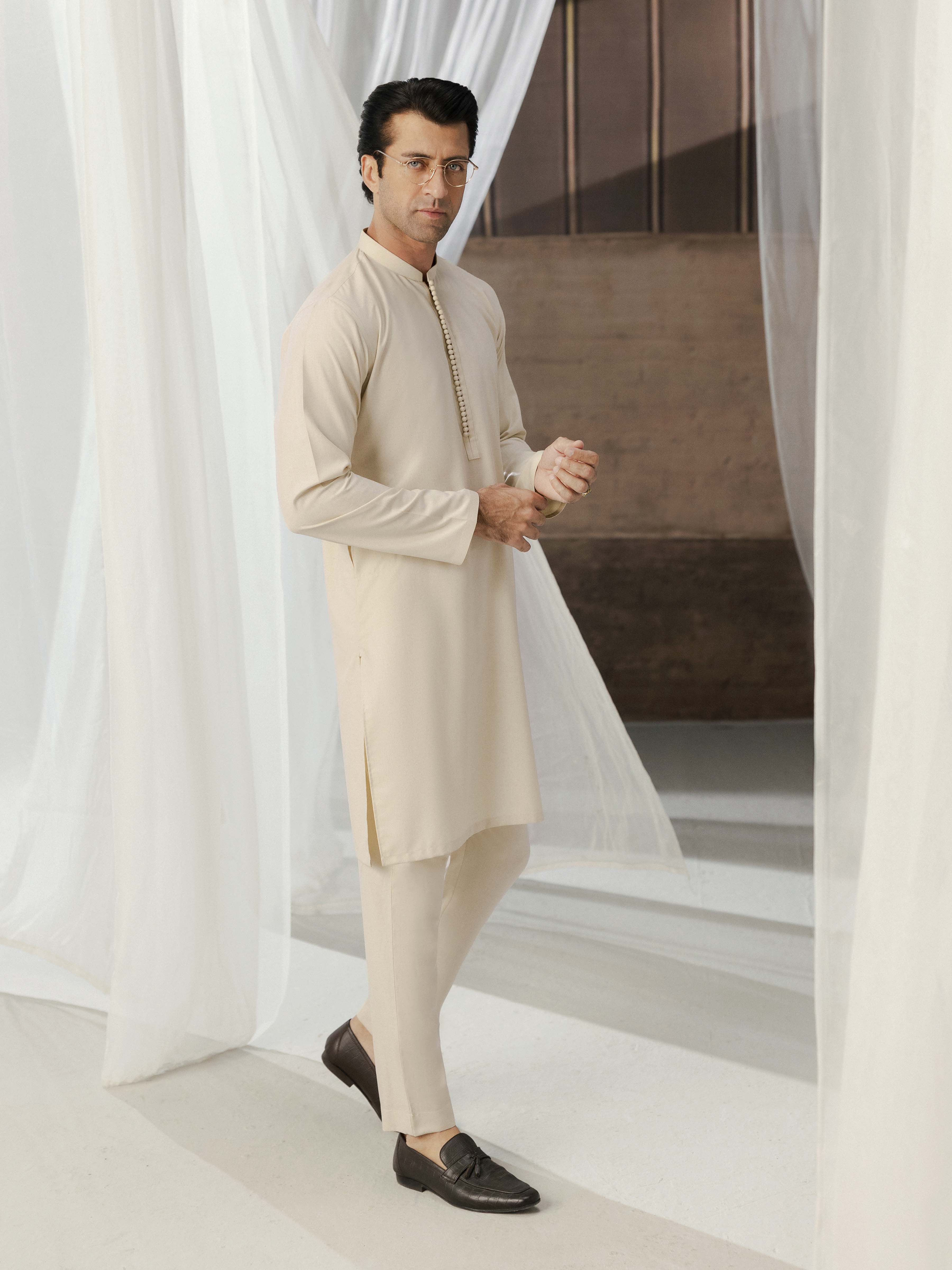 Men's Cream Kurta Pajama - EMTKPT5-074 - Image 6