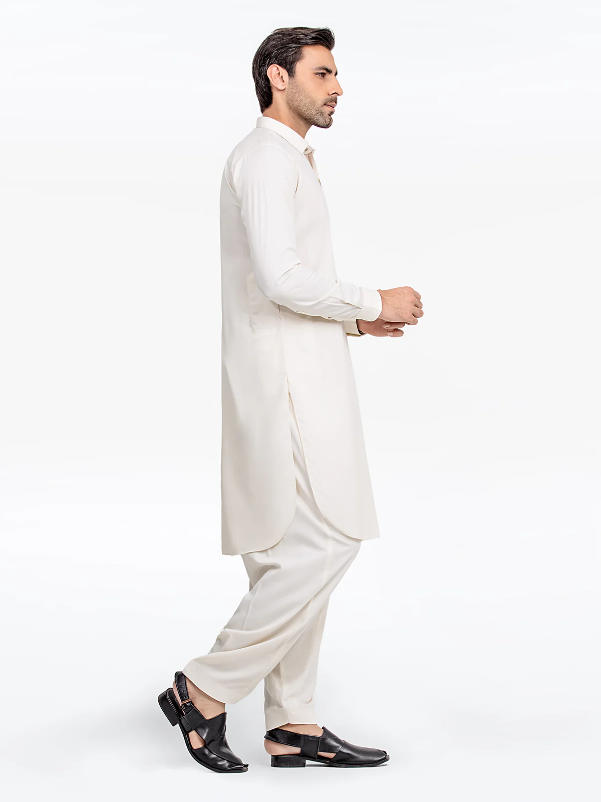 Men's Cream Shalwar Kameez - EMTKS24-41091 - Image 3