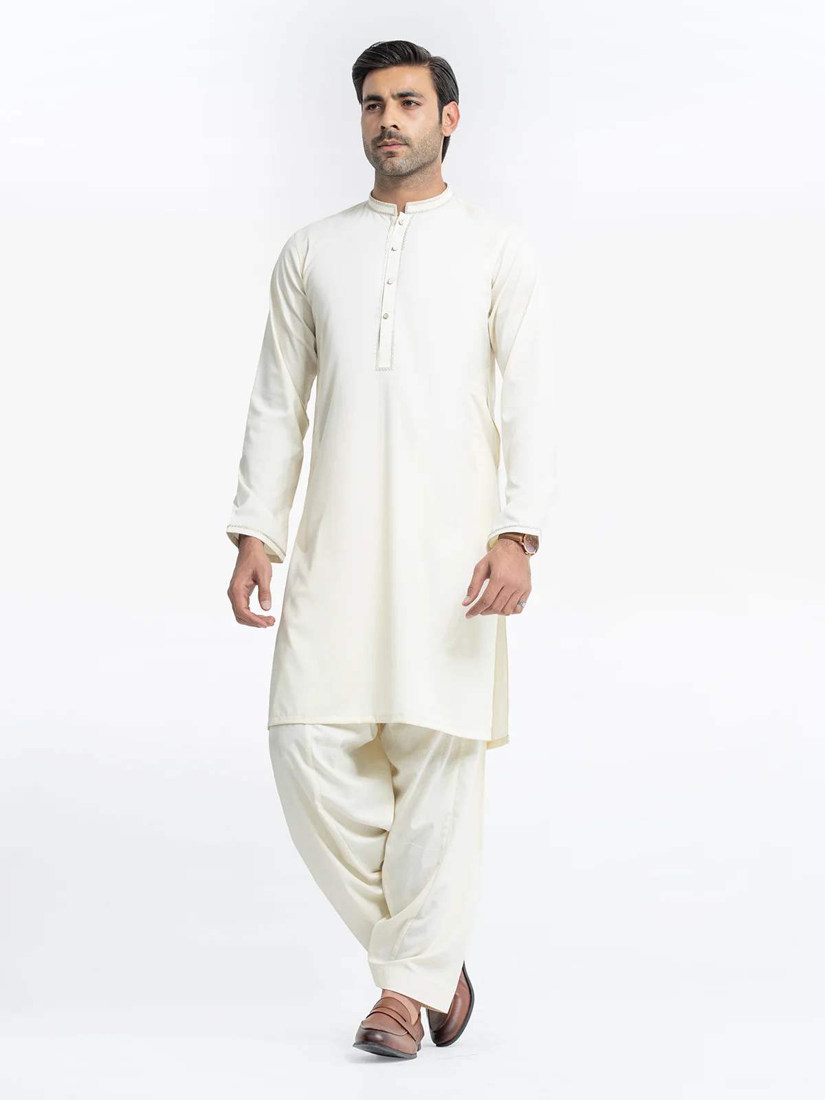 Men's Cream Shalwar Kameez - EMTKS24-41103 - Image 2