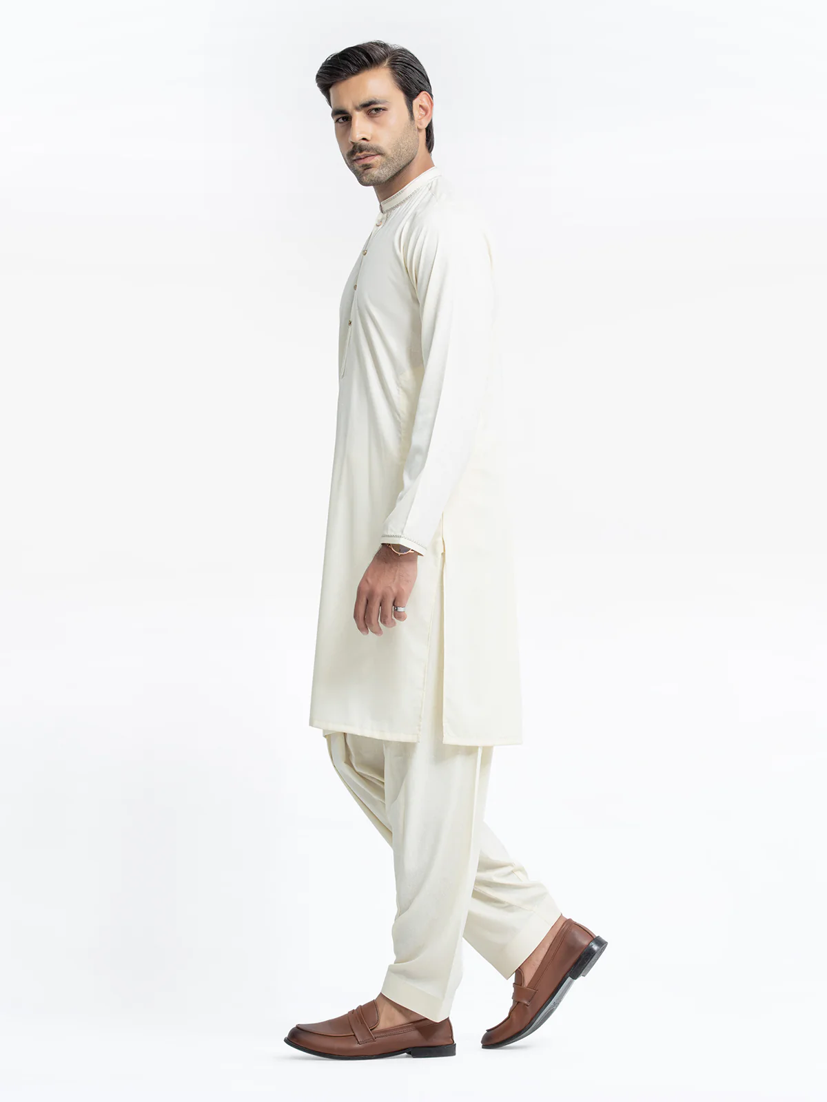 Men's Cream Shalwar Kameez - EMTKS24-41103 - Image 4