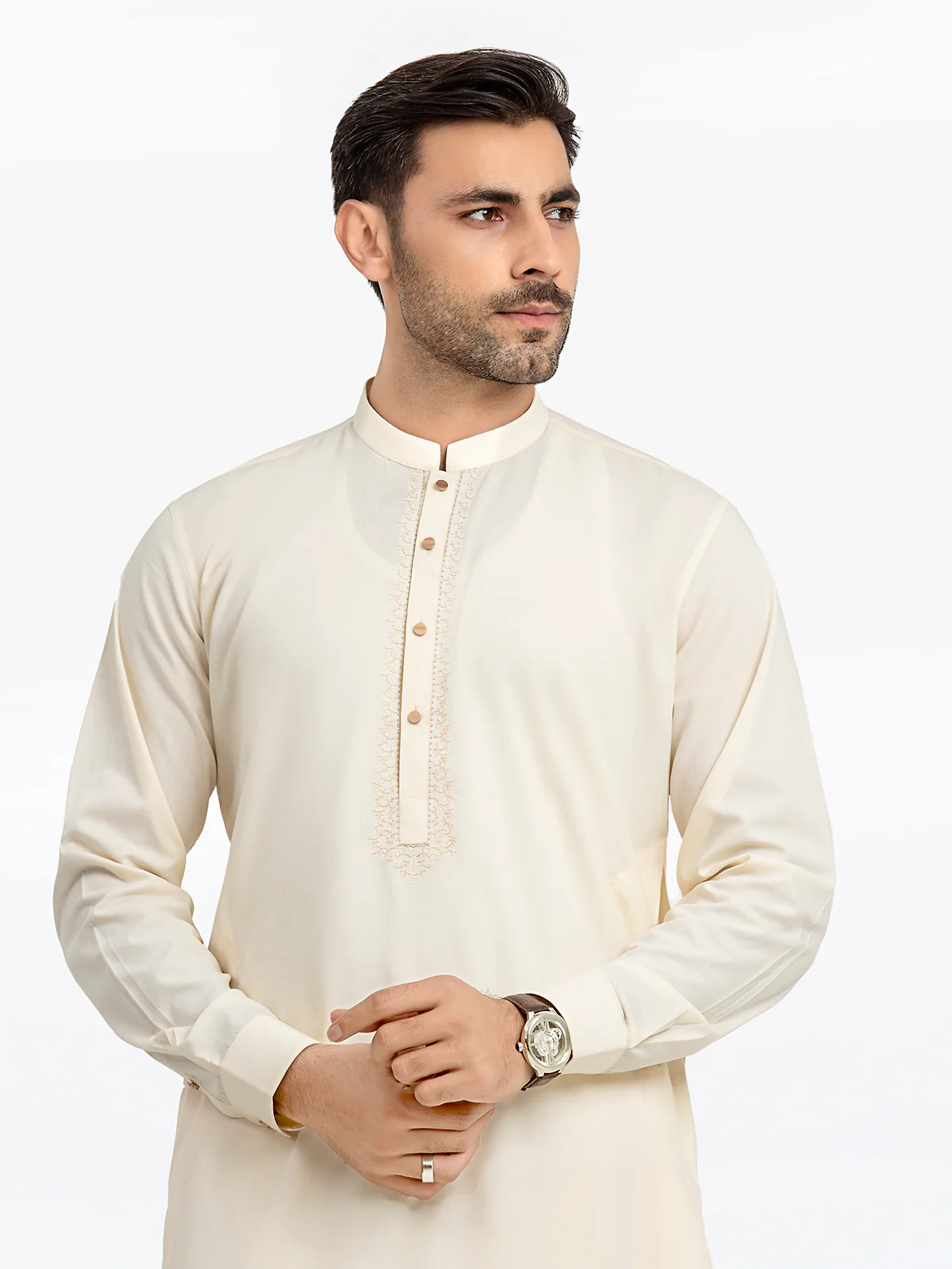 Men's Cream Shalwar Kameez - EMTKS24S-41135 - Image 2