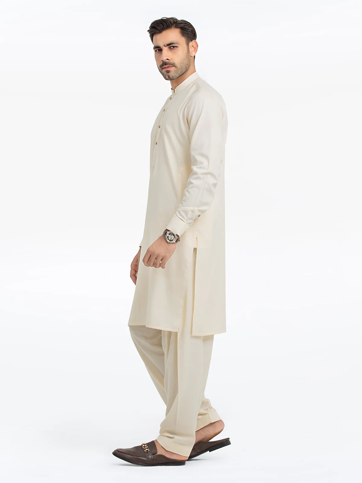 Men's Cream Shalwar Kameez - EMTKS24S-41135 - Image 4