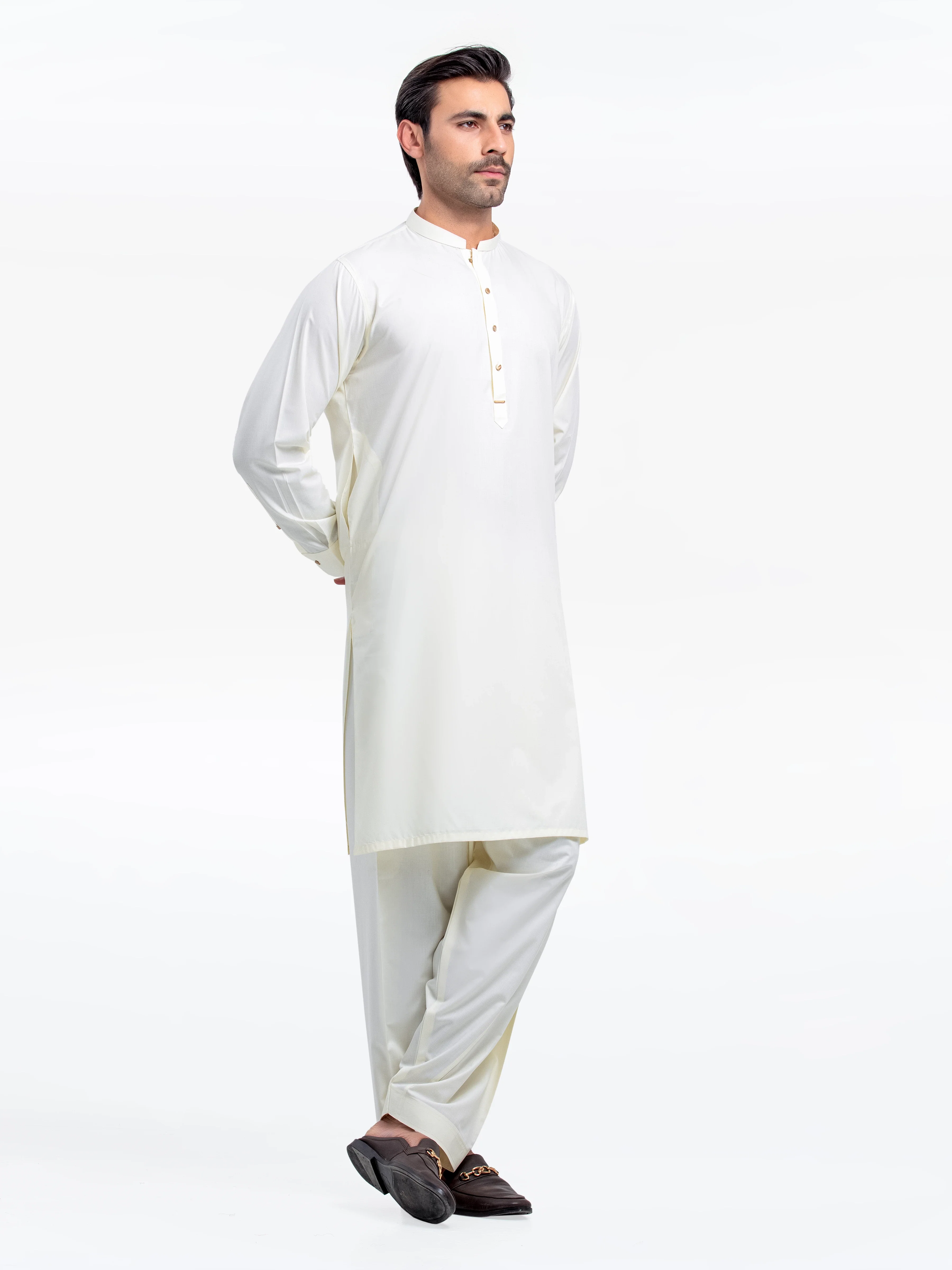 Men's Cream Shalwar Kameez - EMTKS24S-41146 - Image 4
