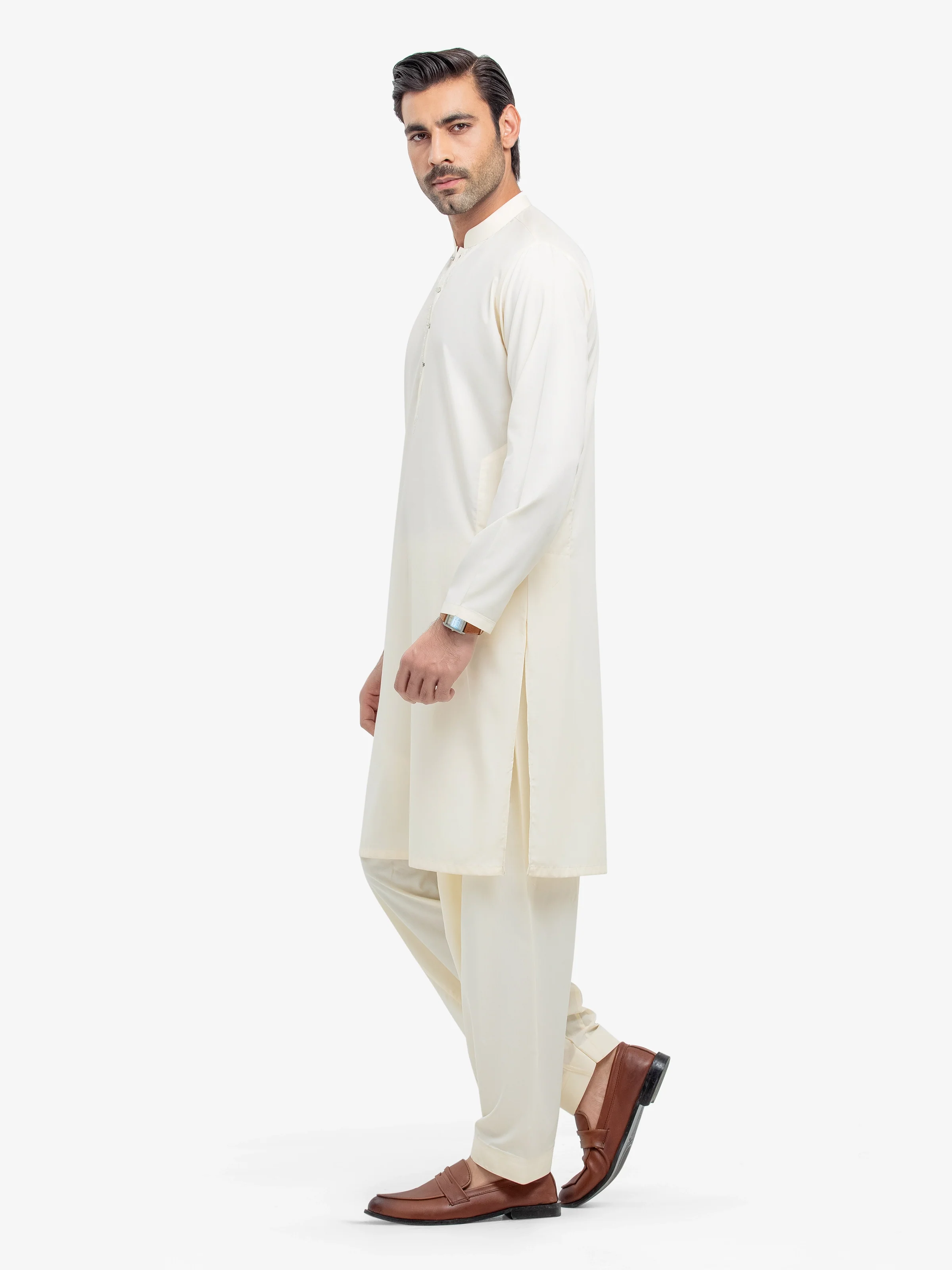 Men's Cream Shalwar Kameez - EMTKS25-41151 - Image 4