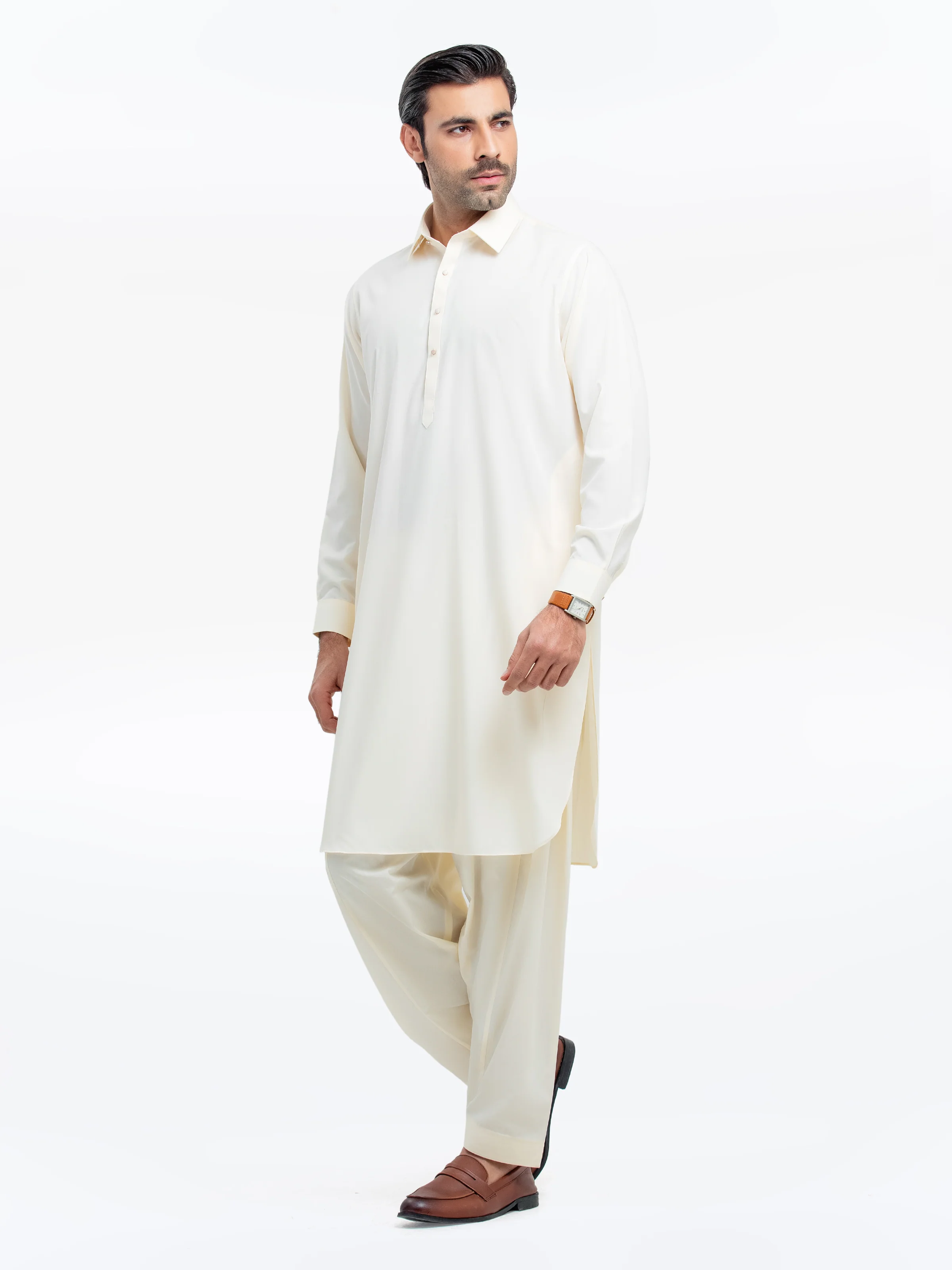 Men's Cream Shalwar Kameez - EMTKS5-41149 - Image 5