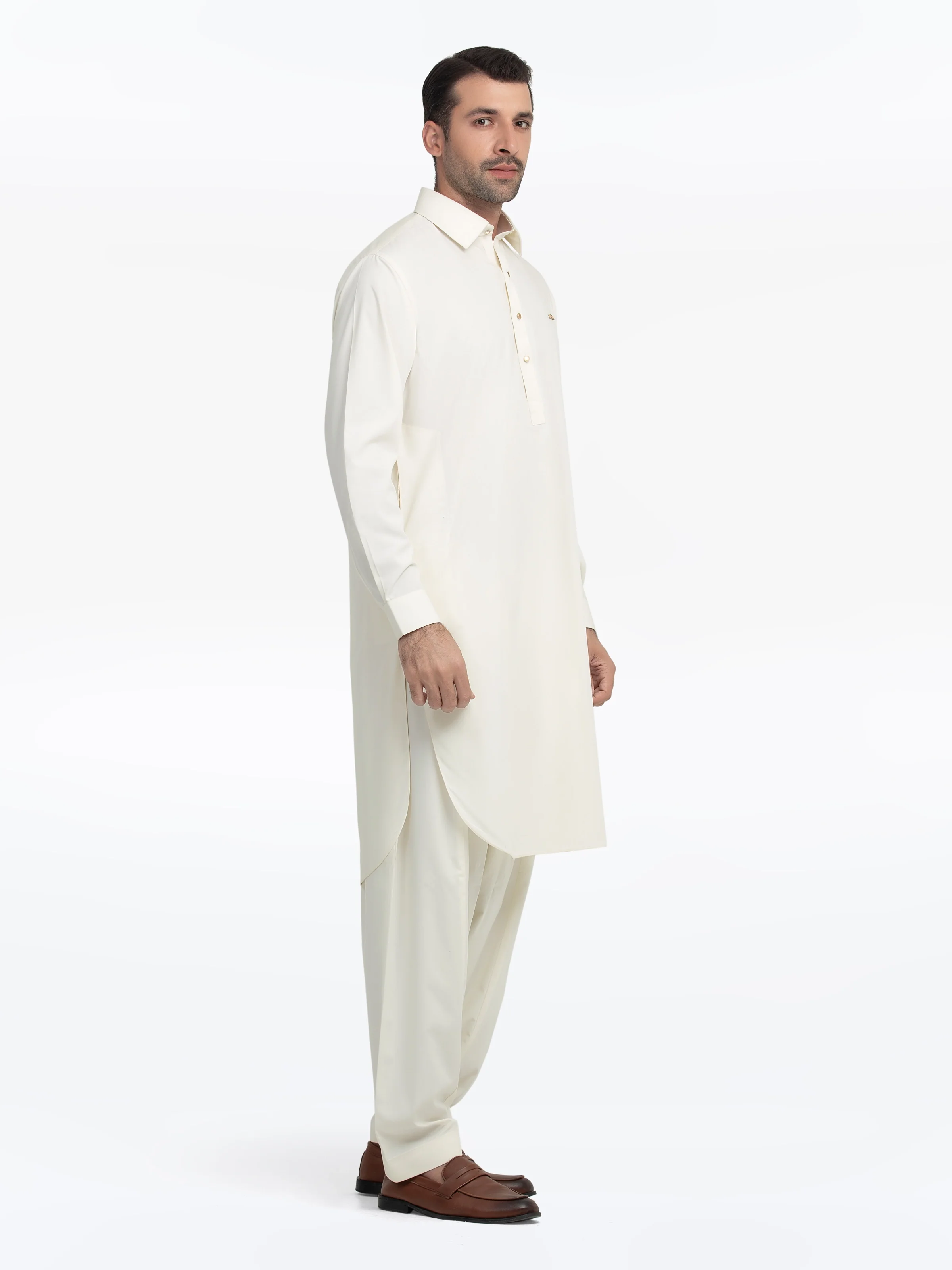 Men's Cream Shalwar Kameez - EMTKS5-41164 - Image 4