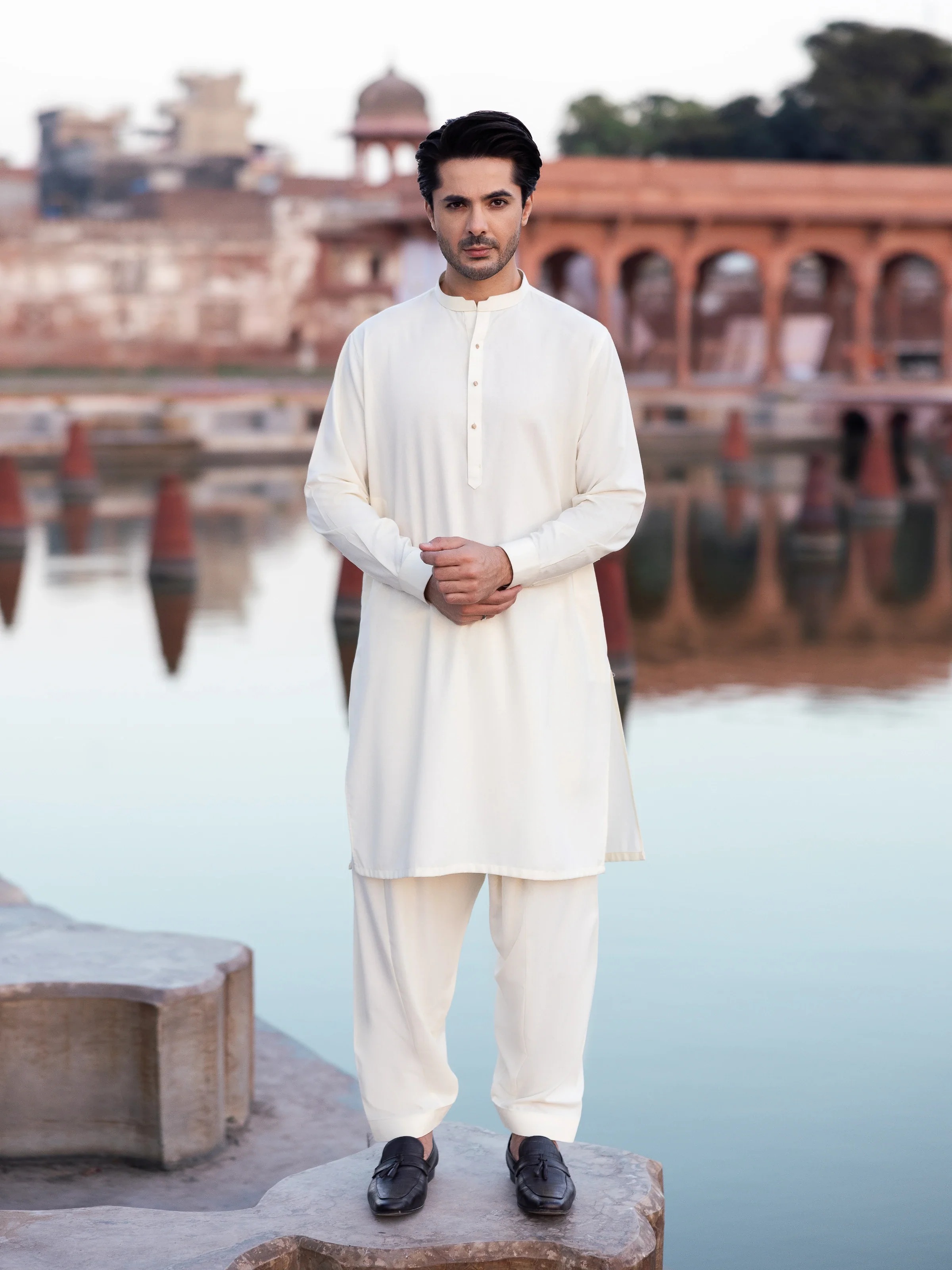 Men's Cream Shalwar Kameez - EMTKS5-41166 - Image 2