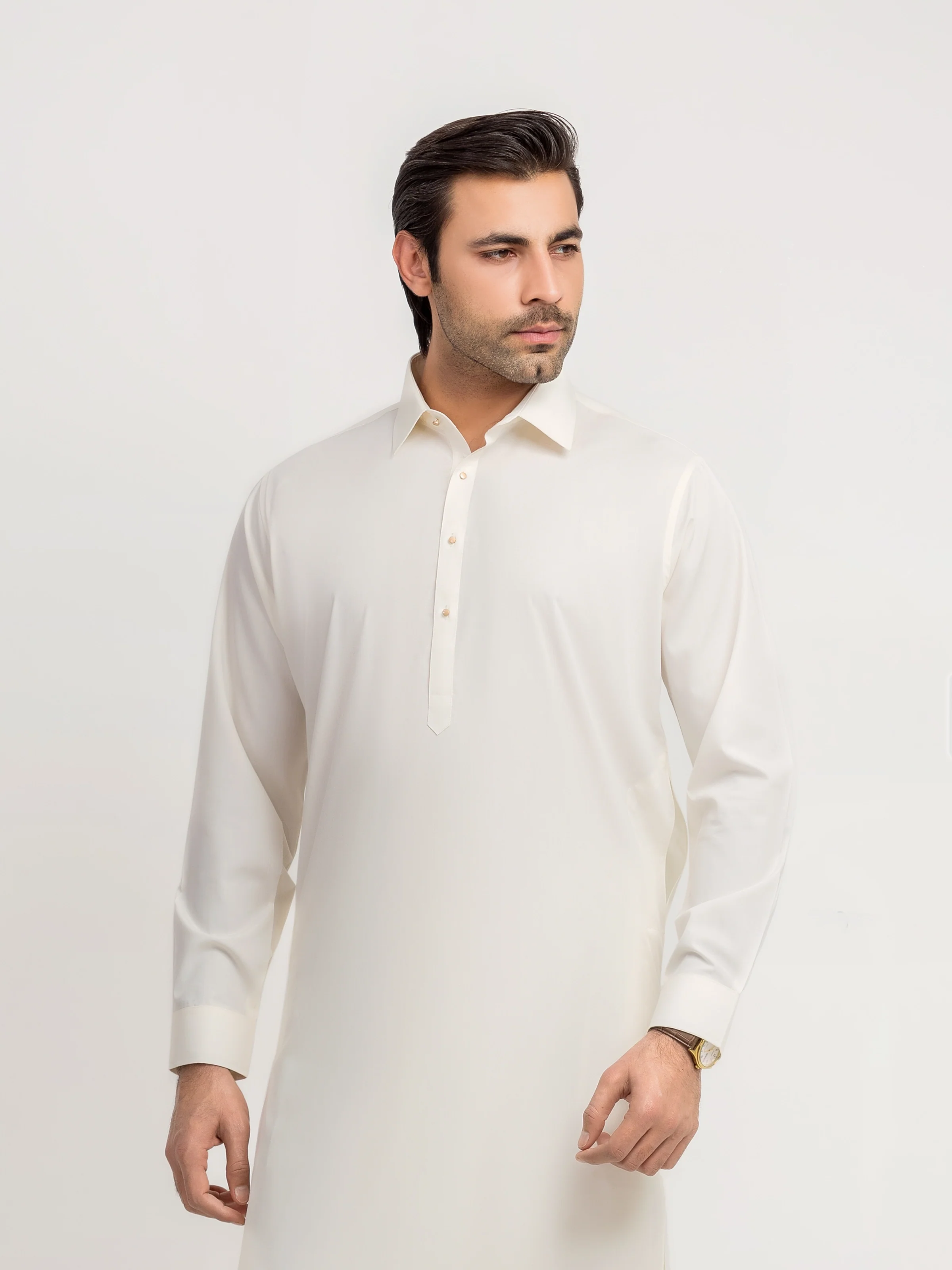 Men's Cream Shalwar Kameez - EMTKS5-41198 - Image 2