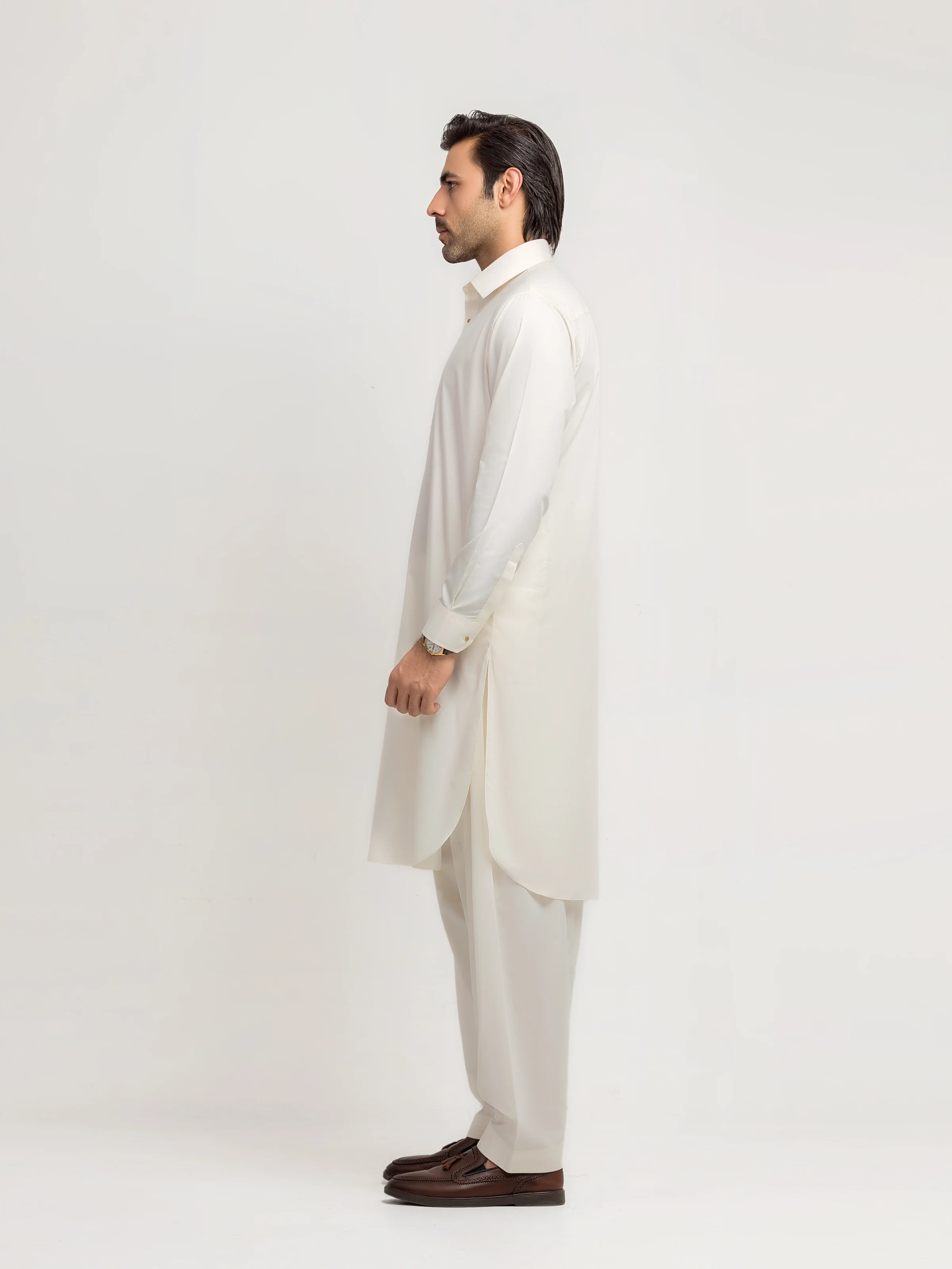 Men's Cream Shalwar Kameez - EMTKS5-41198 - Image 4