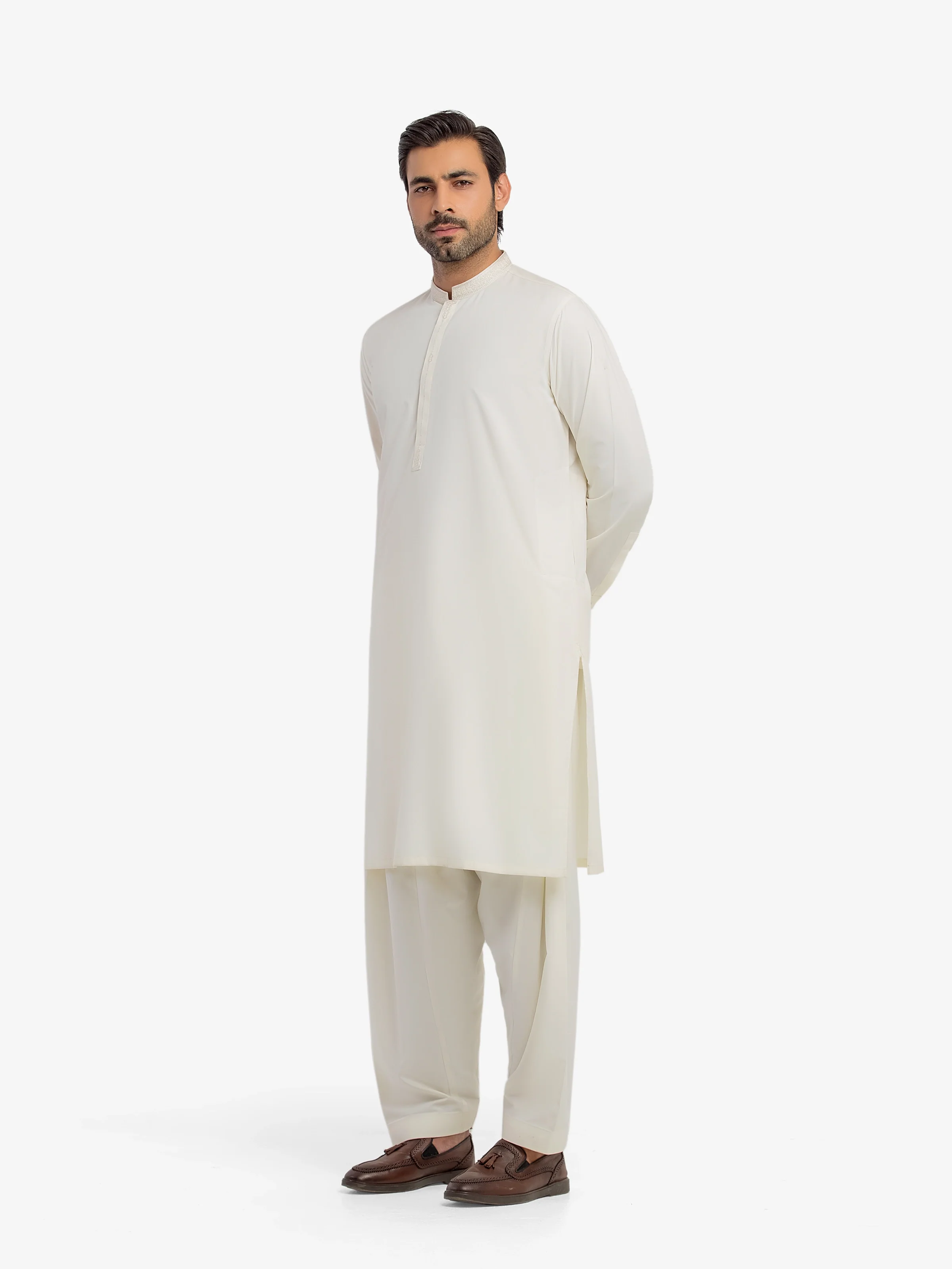 Men's Cream Shalwar Kameez - EMTKS5-41202 - Image 4