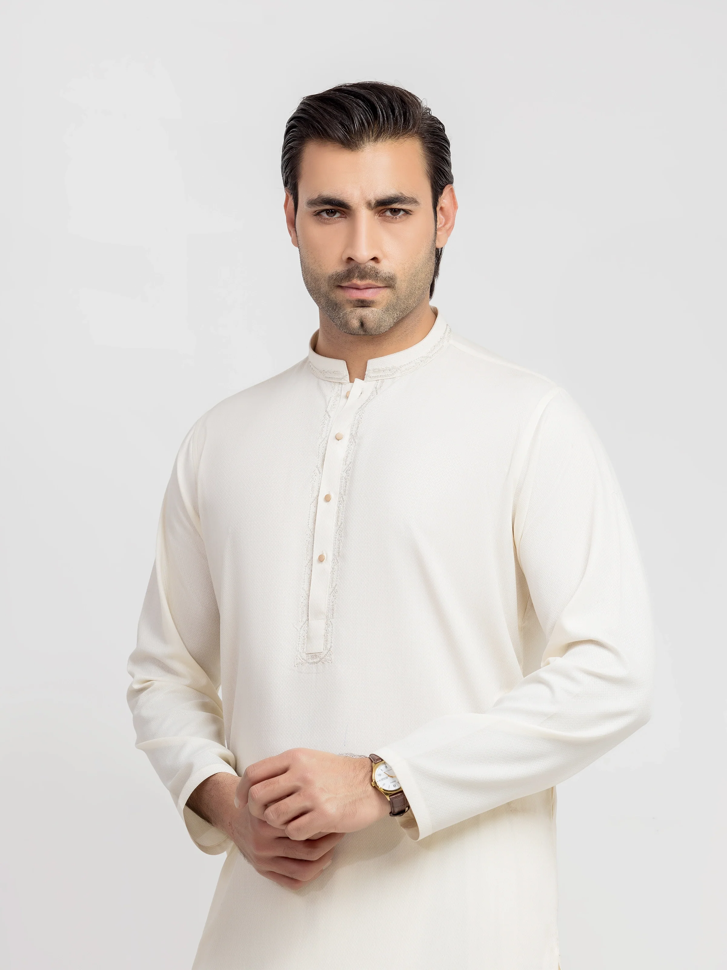 Men's Cream Kurta Shalwar - EMTKS6-41242 - Image 2