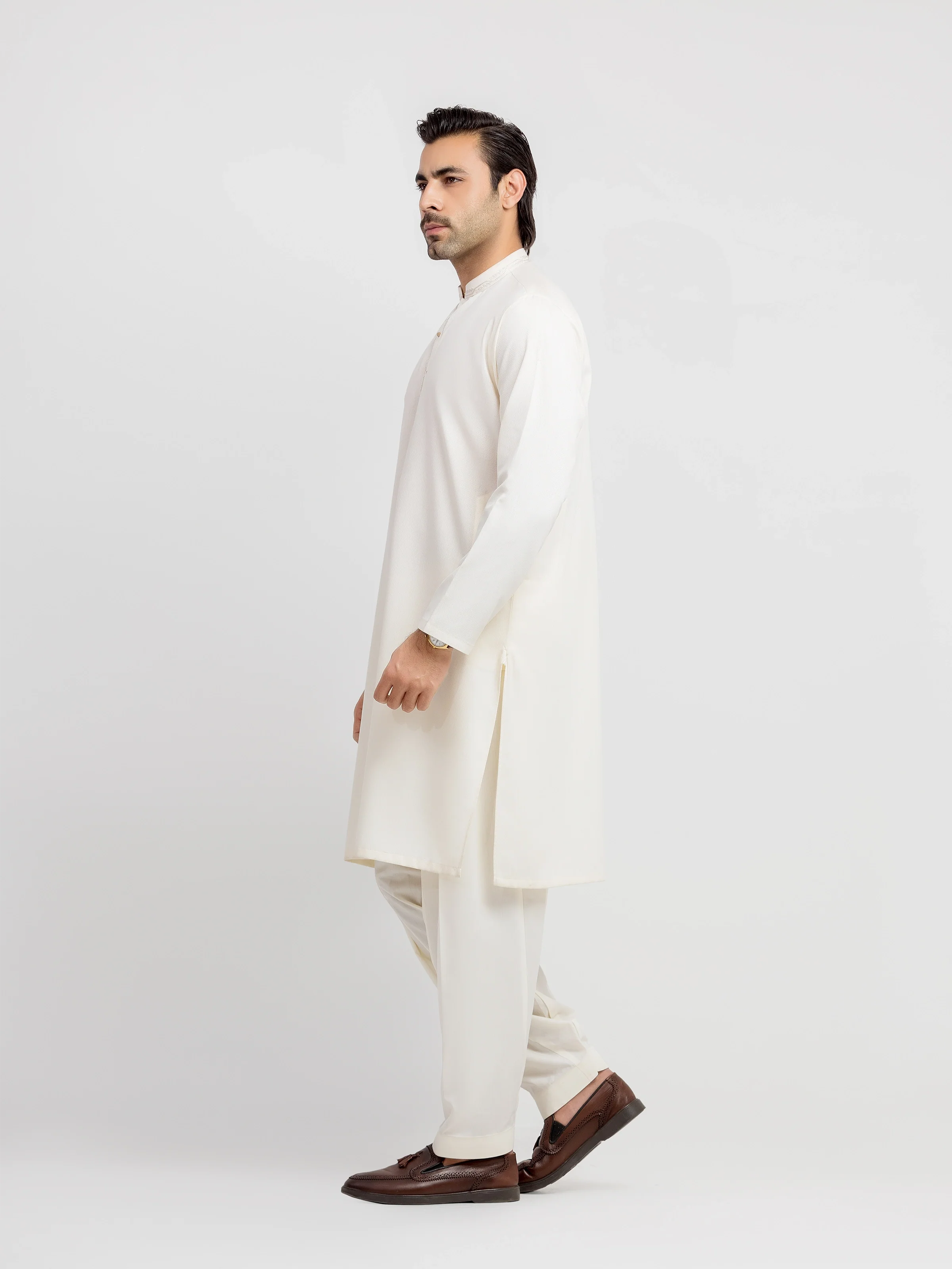 Men's Cream Kurta Shalwar - EMTKS6-41242 - Image 4