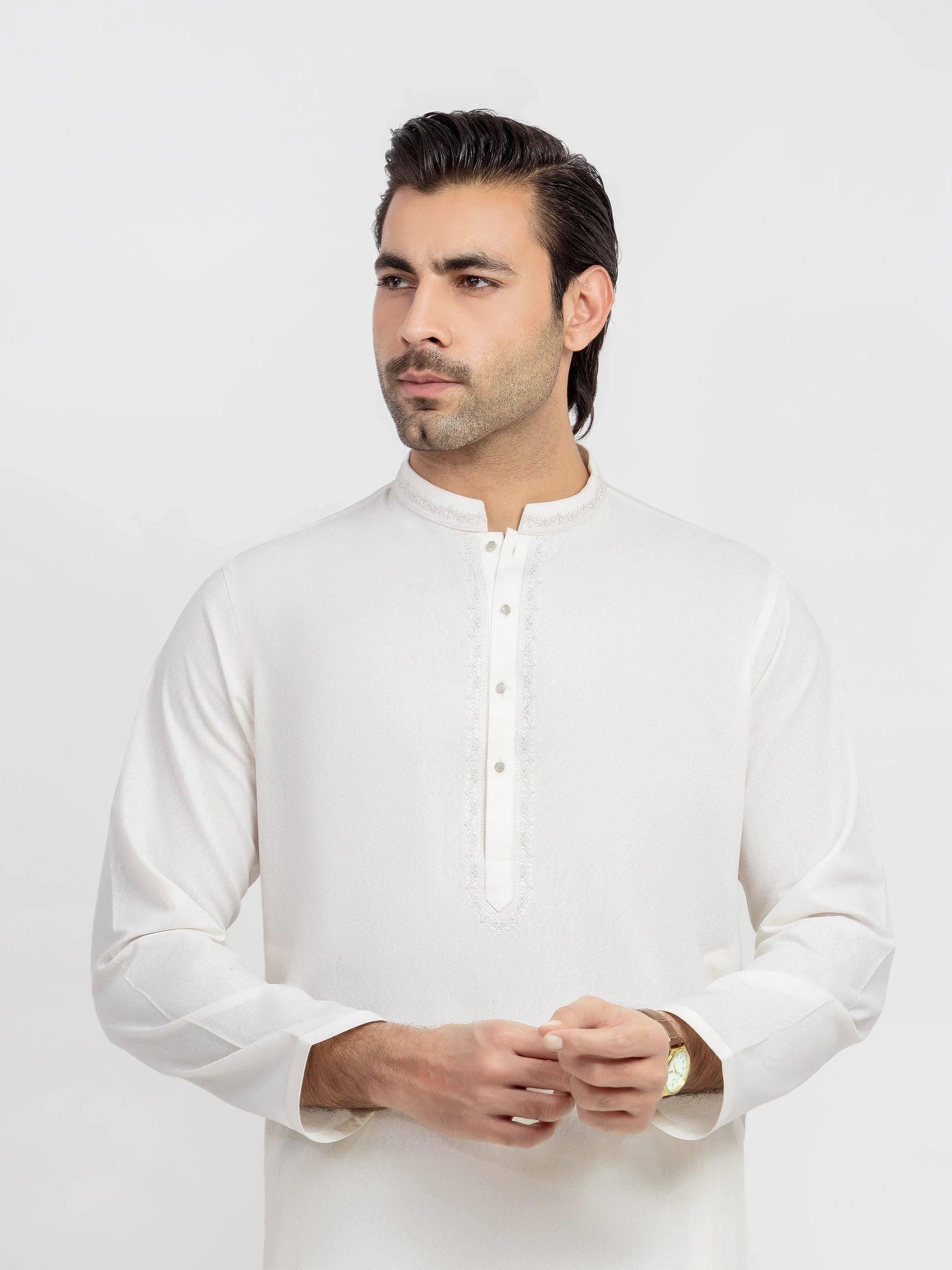 Men's Cream Kurta Shalwar - EMTKS6-41243 - Image 2