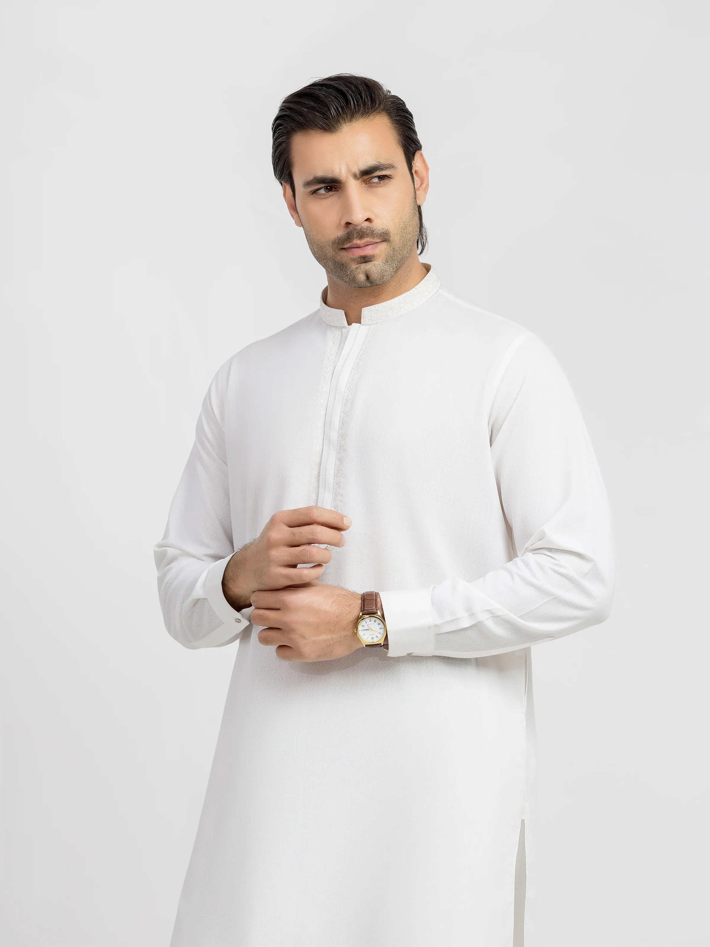 Men's Cream Kurta Shalwar - EMTKS6-41244 - Image 2