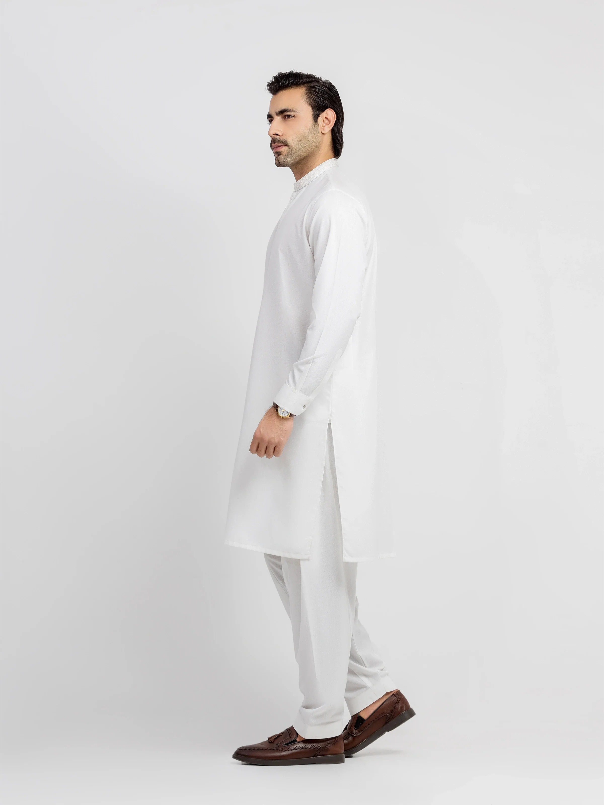 Men's Cream Kurta Shalwar - EMTKS6-41244 - Image 5
