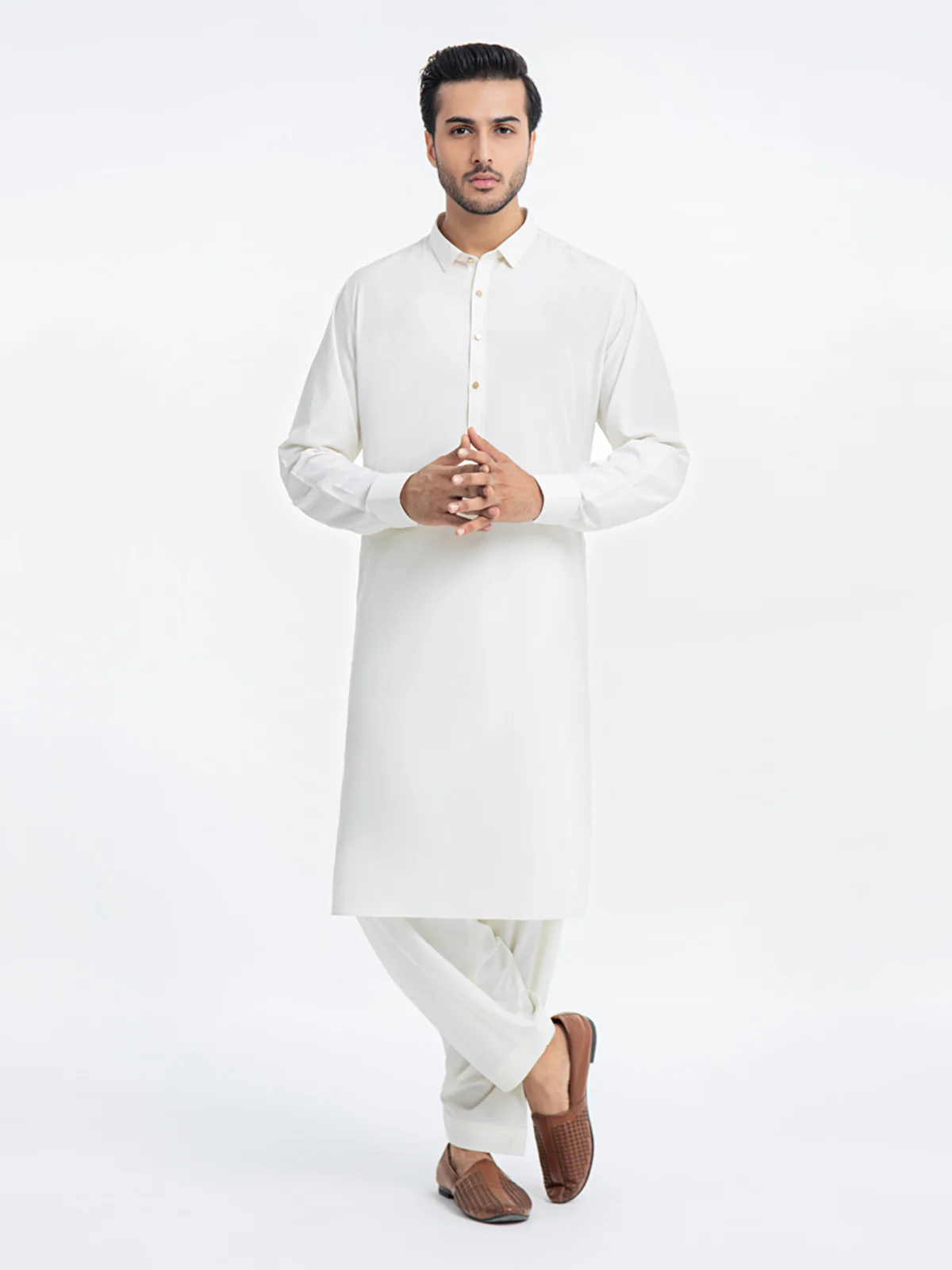 Men's Cream Shalwar Kameez - EMTKSP23-41016 - Image 2