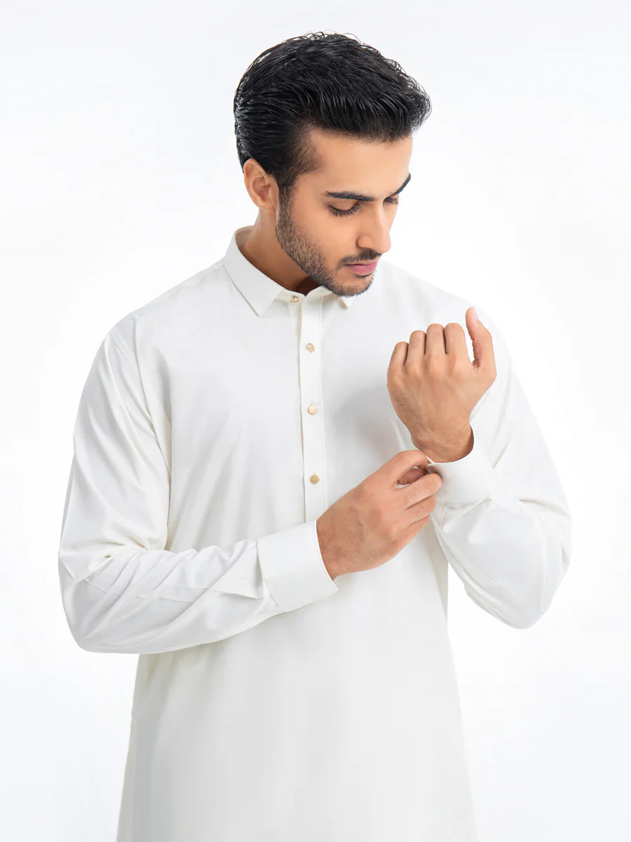 Men's Cream Shalwar Kameez - EMTKSP23-41016 - Image 5