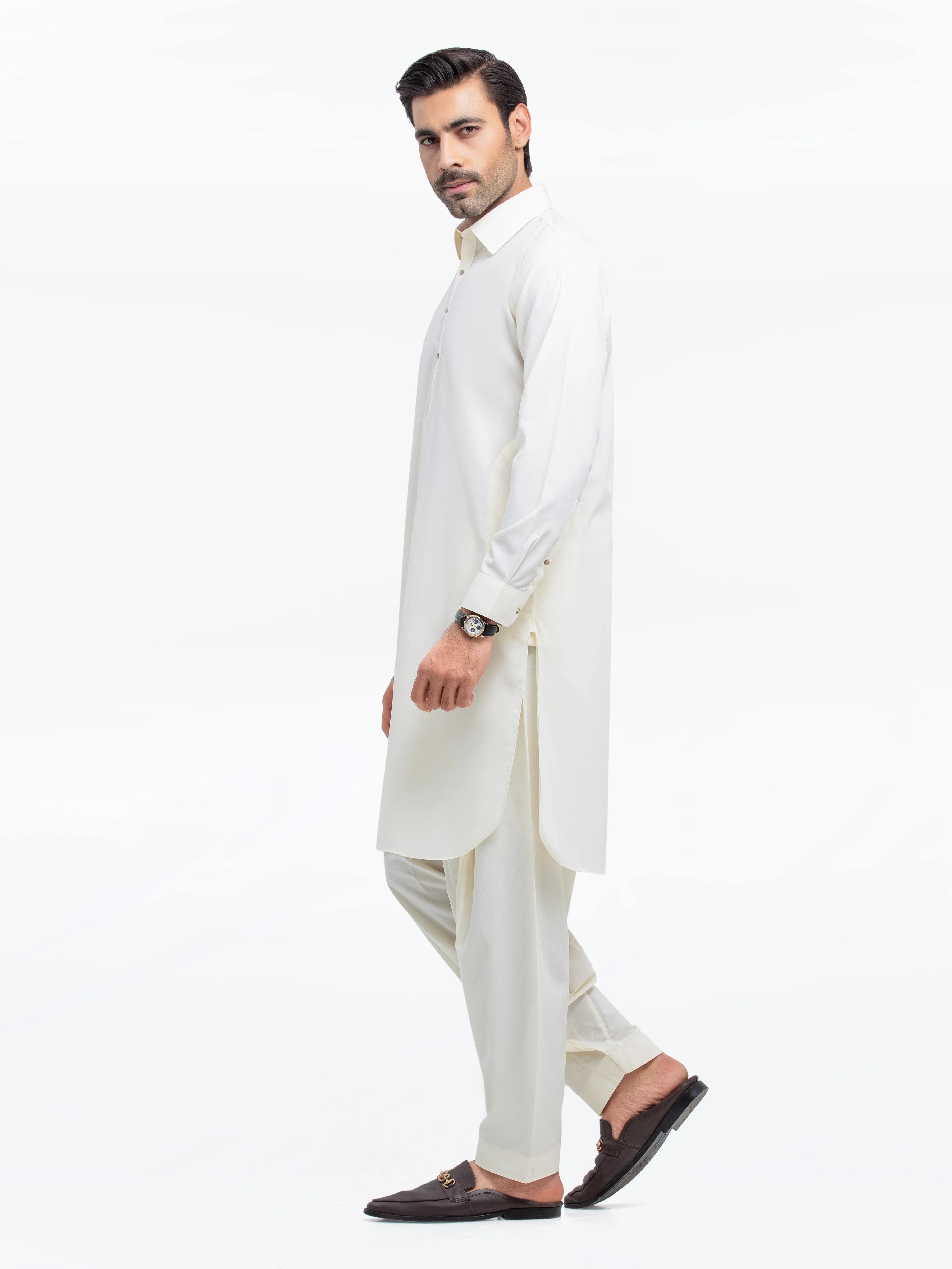 Men's Cream Shalwar Kameez - EMTKST24-99476 - Image 4