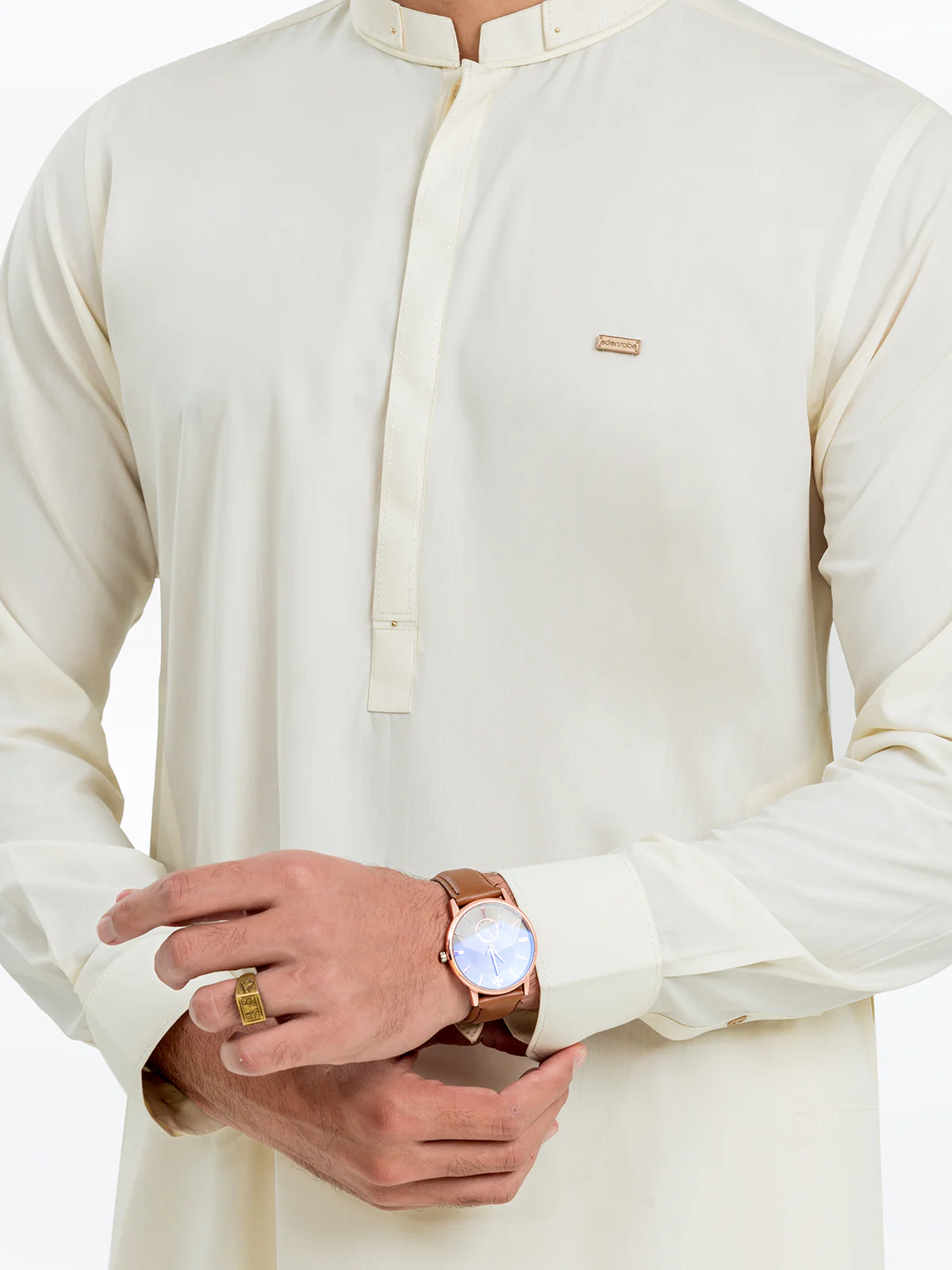 Men's Cream Shalwar Kameez - EMTKST24S-99460 - Image 3