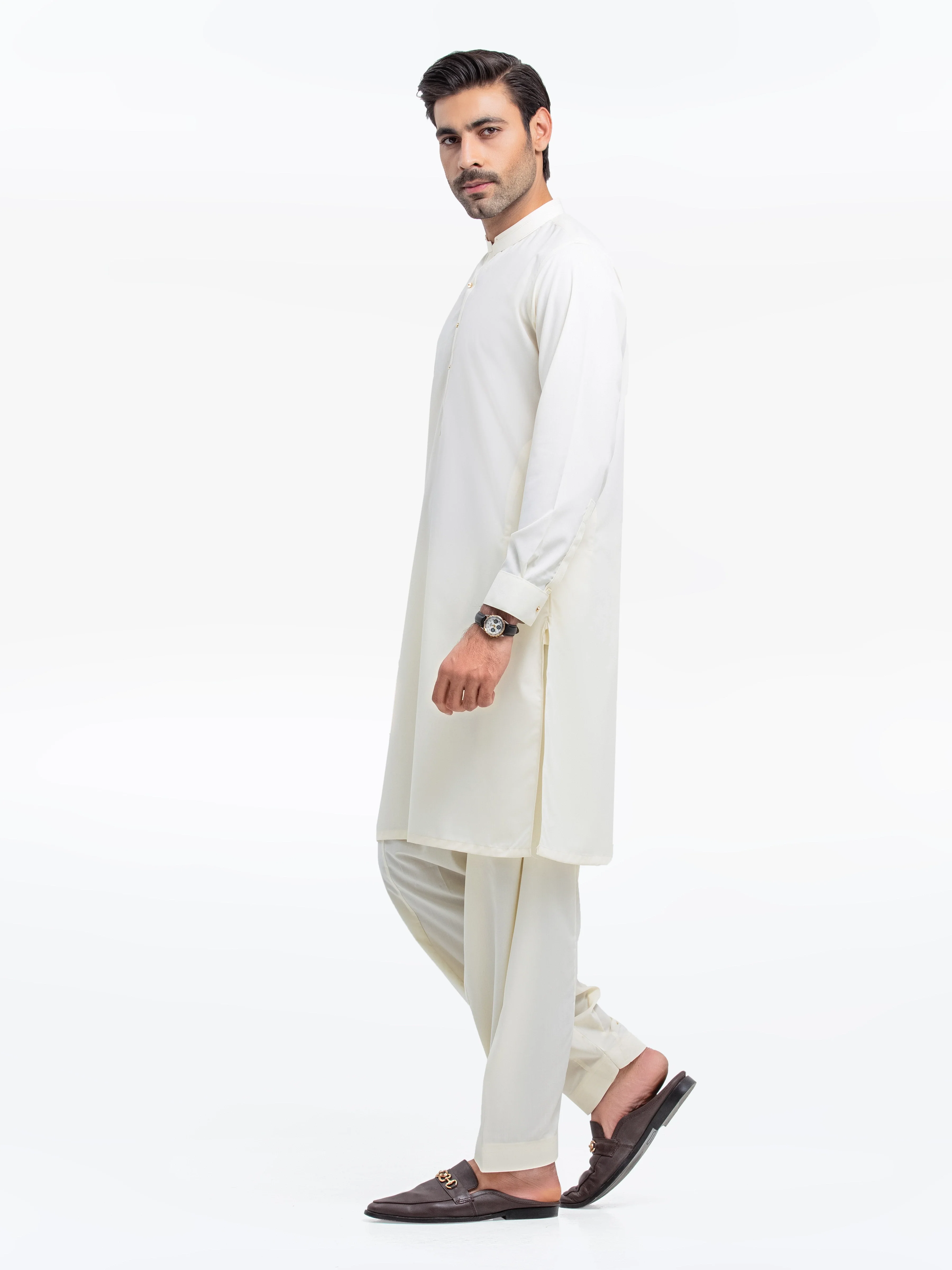 Men's Cream Shalwar Kameez - EMTKST25-99509 - Image 4