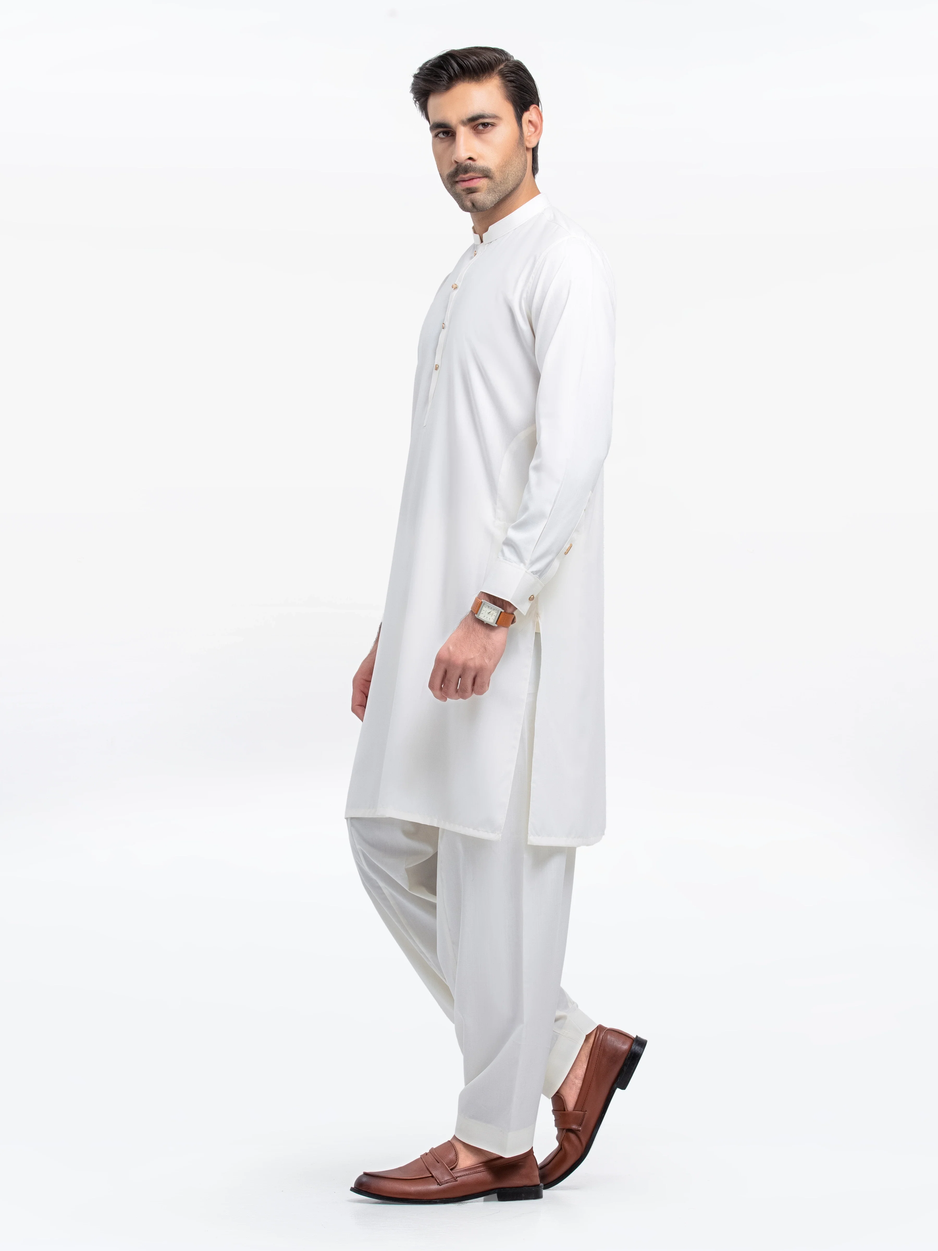 Men's Cream Shalwar Kameez - EMTKST25S-99500 - Image 4