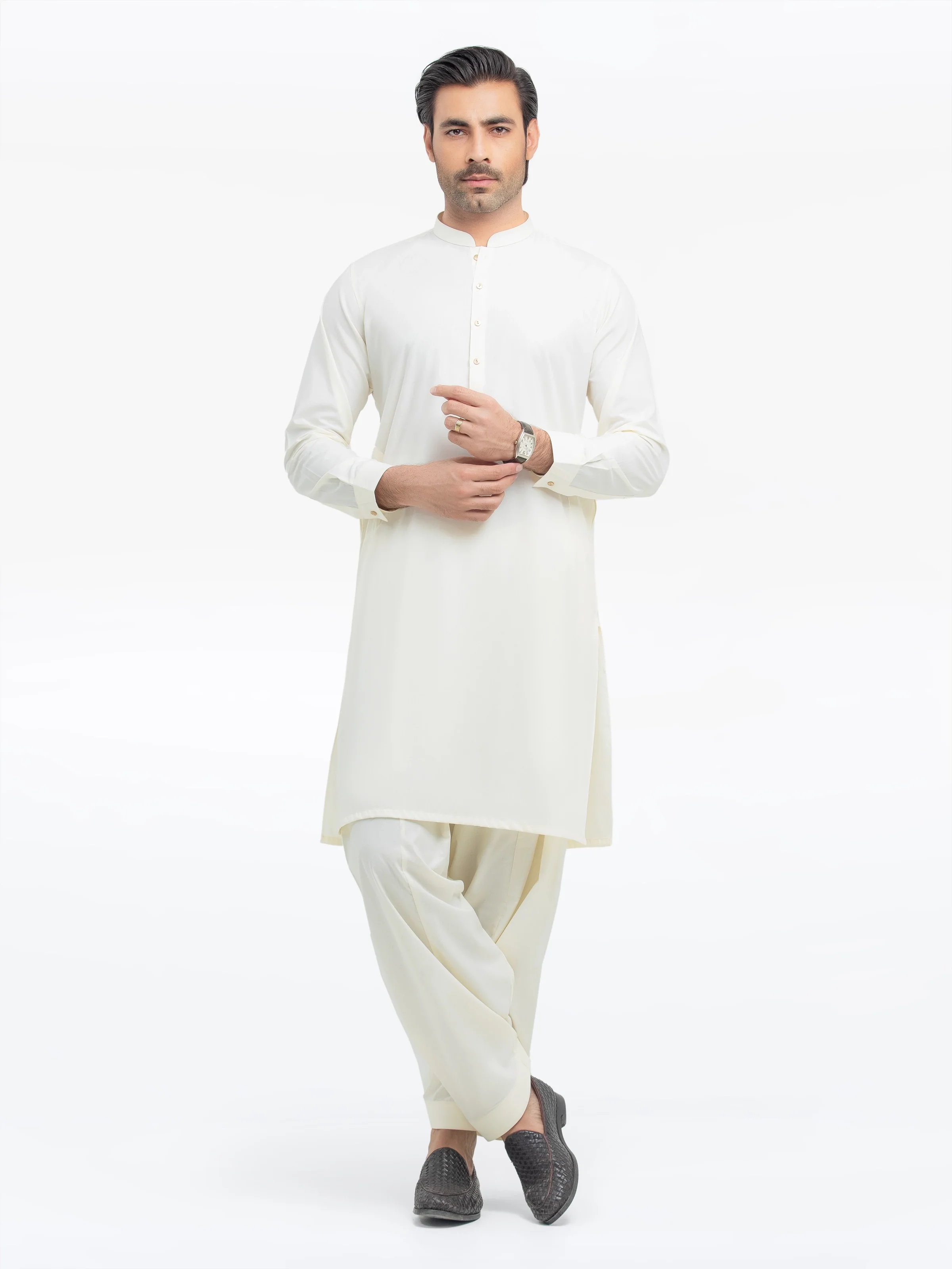 Men's Cream Shalwar Kameez - EMTKST5-99537