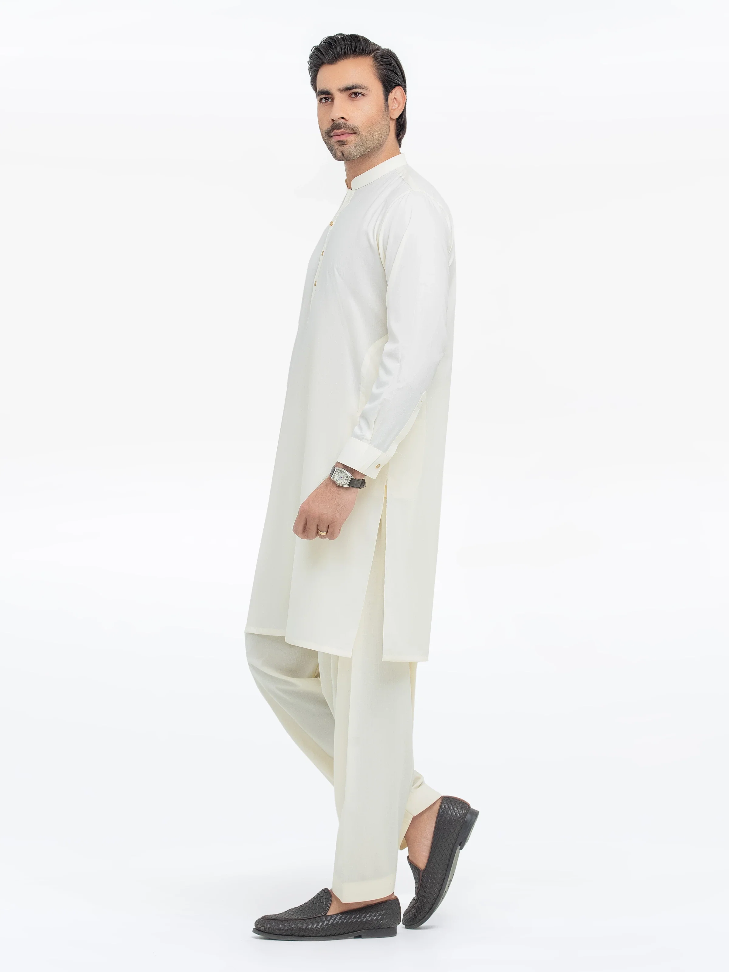 Men's Cream Shalwar Kameez - EMTKST5-99537 - Image 4