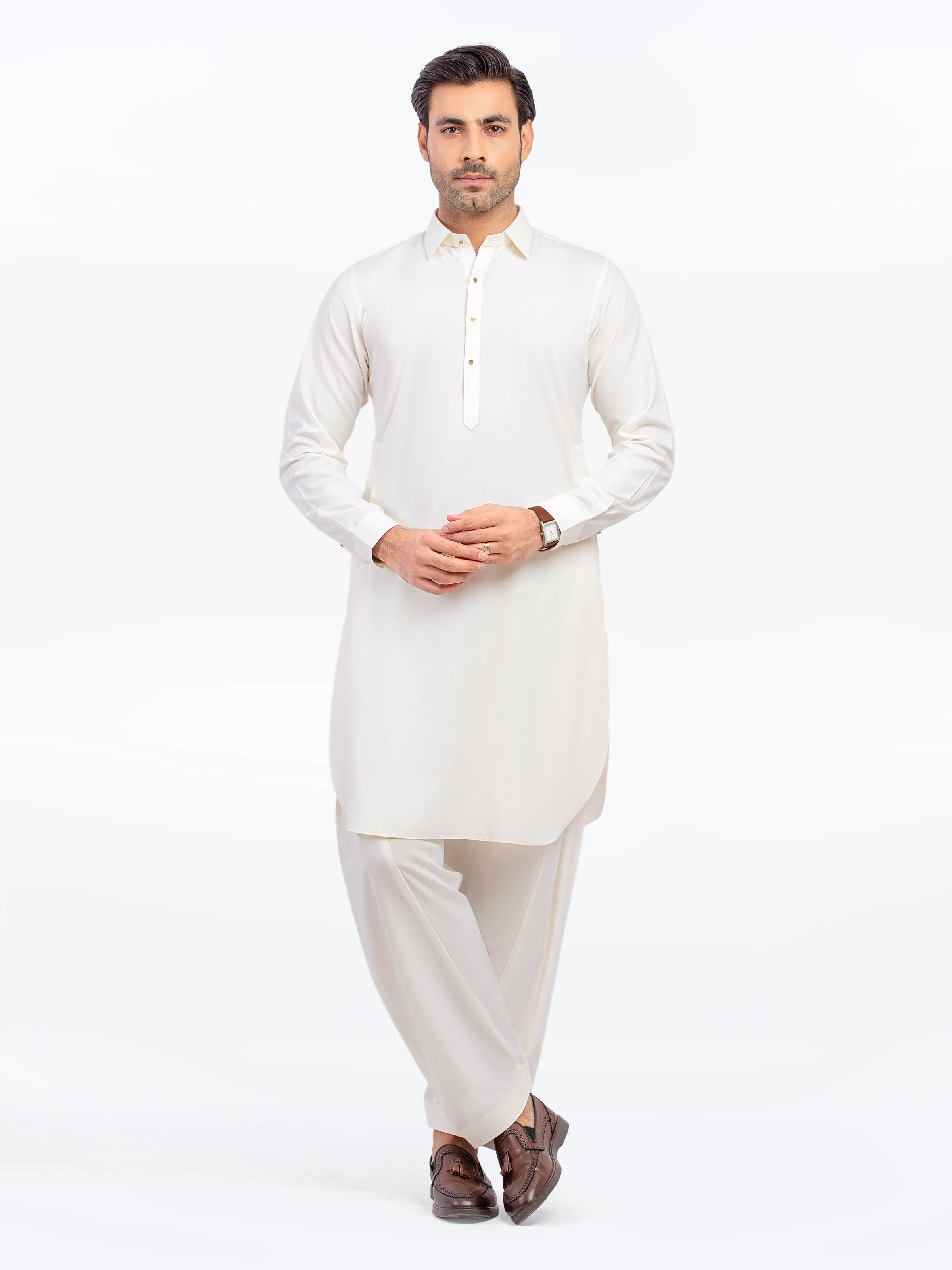 Men's Cream Shalwar Kameez - EMTKST5-99576