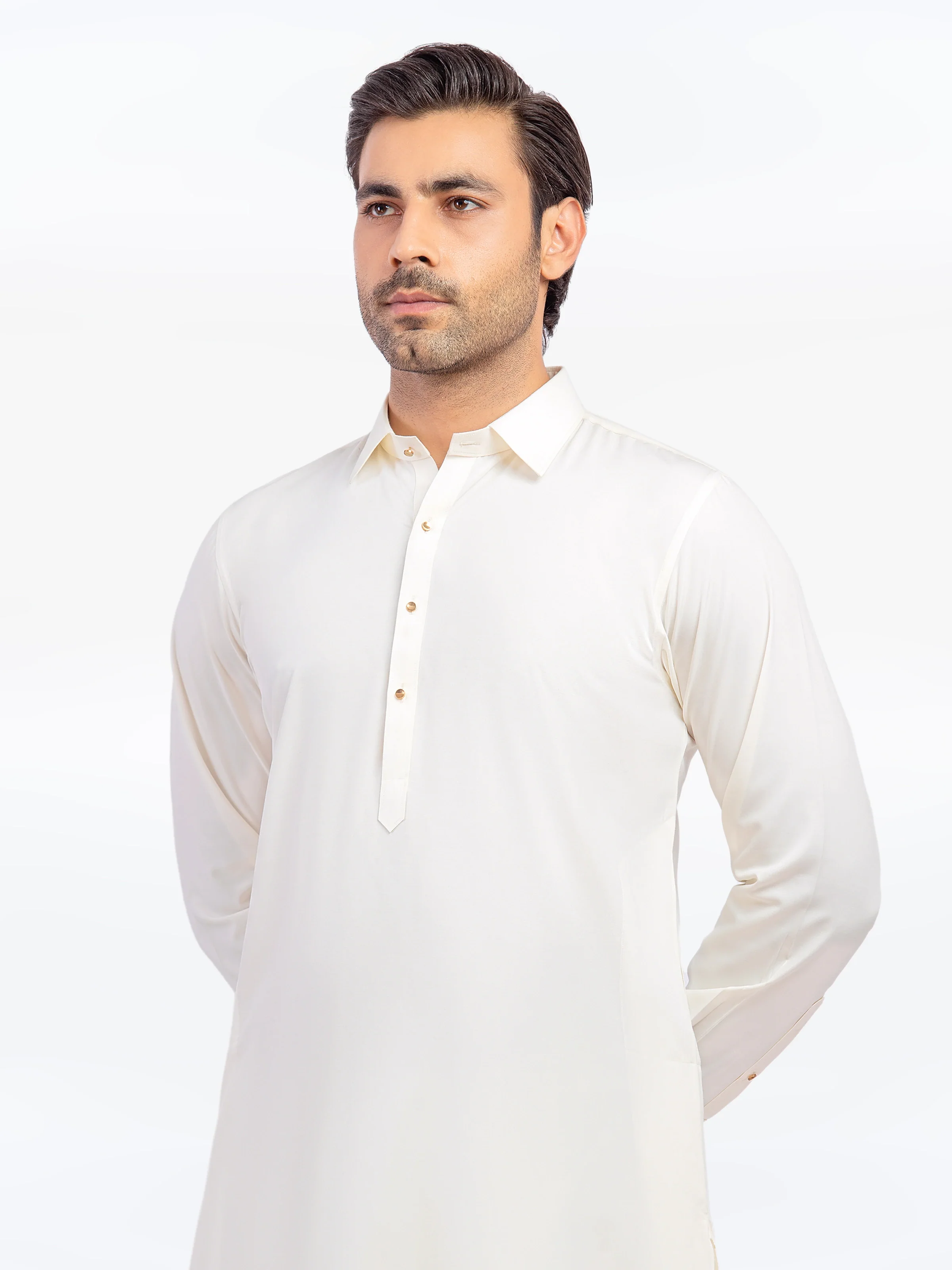 Men's Cream Shalwar Kameez - EMTKST5-99576 - Image 2