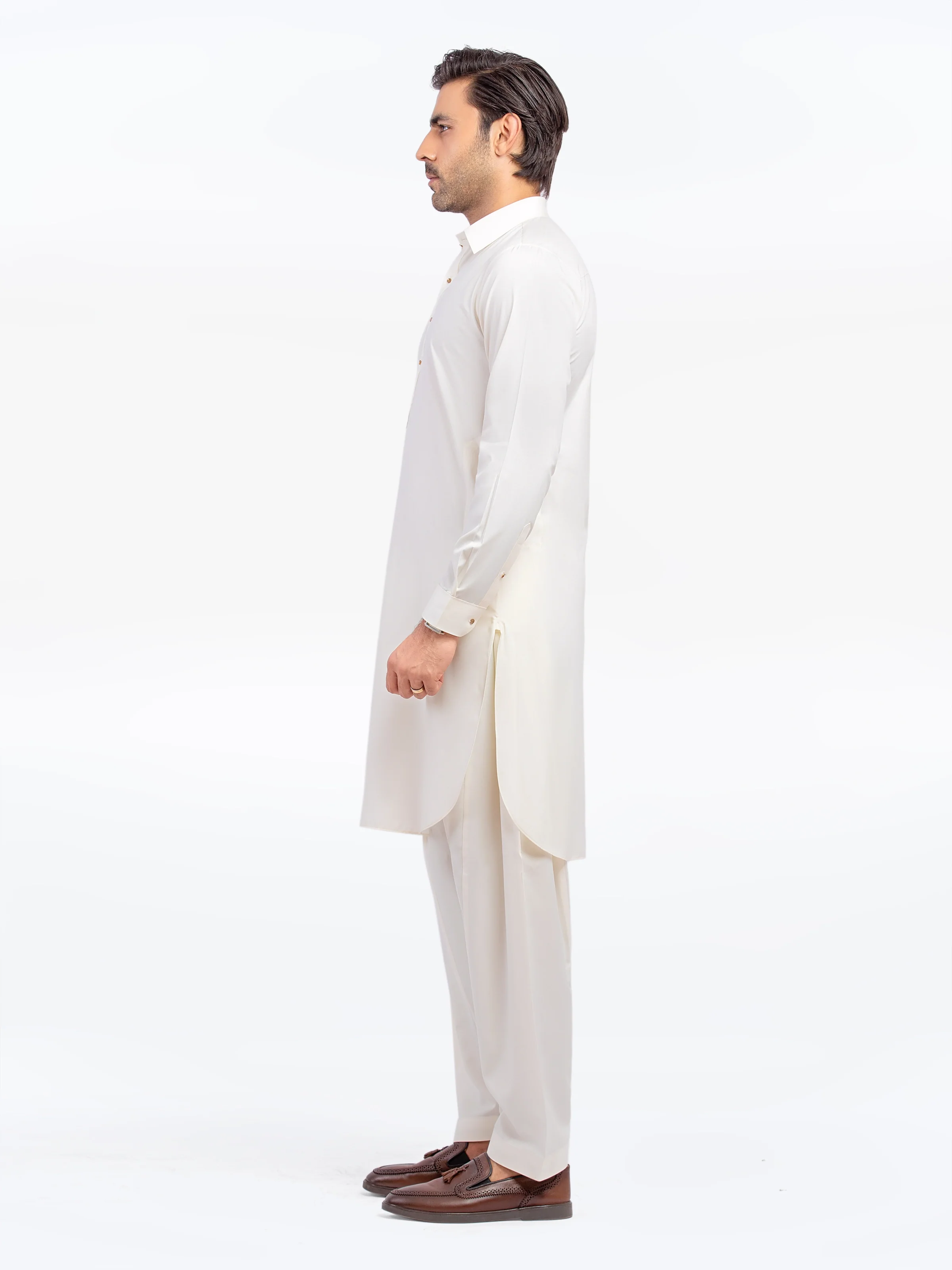 Men's Cream Shalwar Kameez - EMTKST5-99576 - Image 4