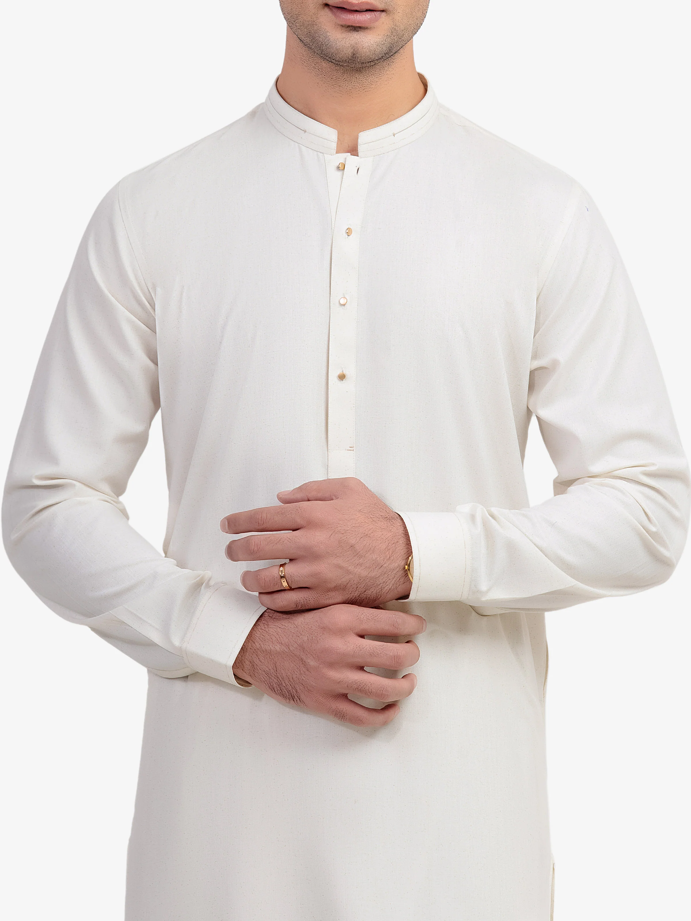 Men's Cream Shalwar Kameez - EMTKST5-99588 - Image 2